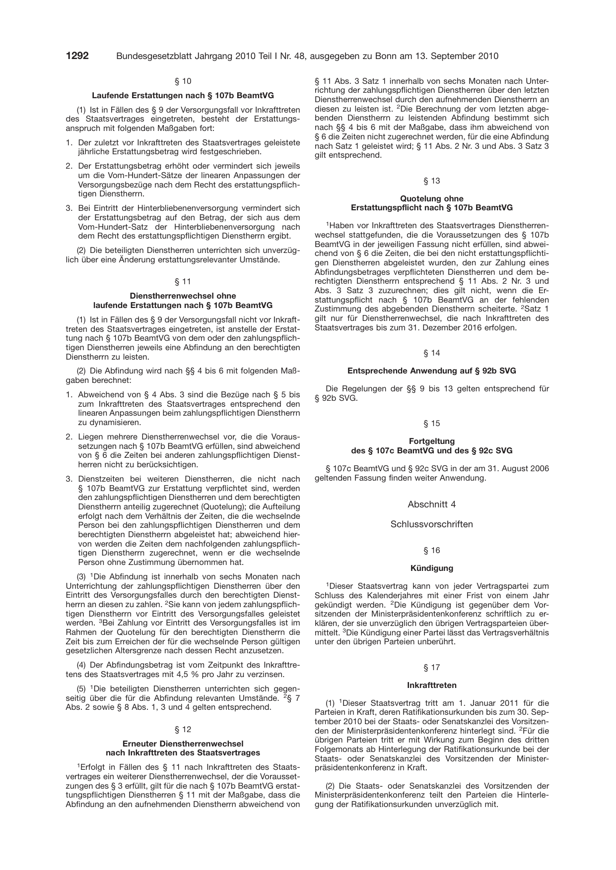 BGBl. 2010, Seite 1292 — Originalseite als Abbildung