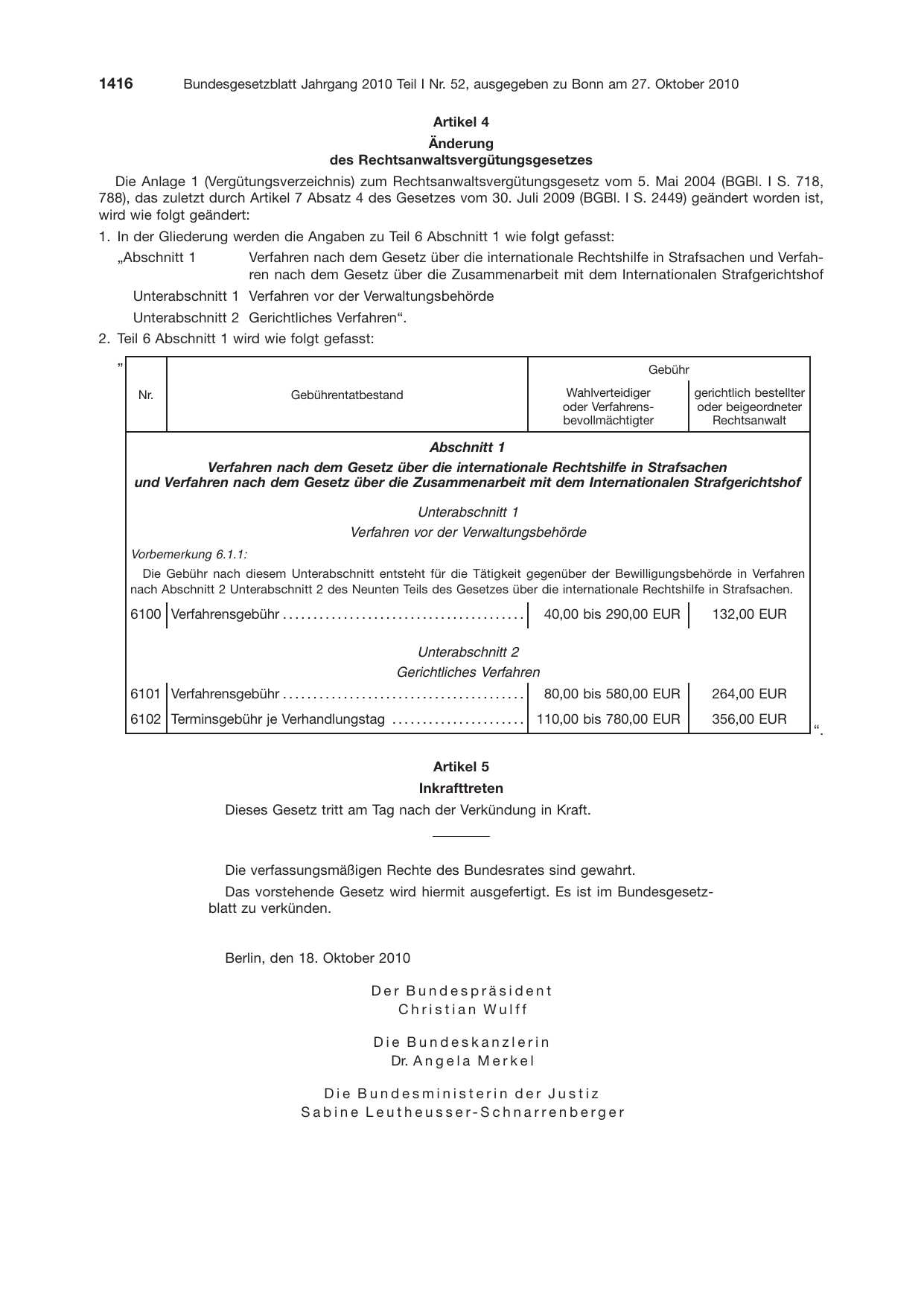 BGBl. 2010, Seite 1416 — Originalseite als Abbildung
