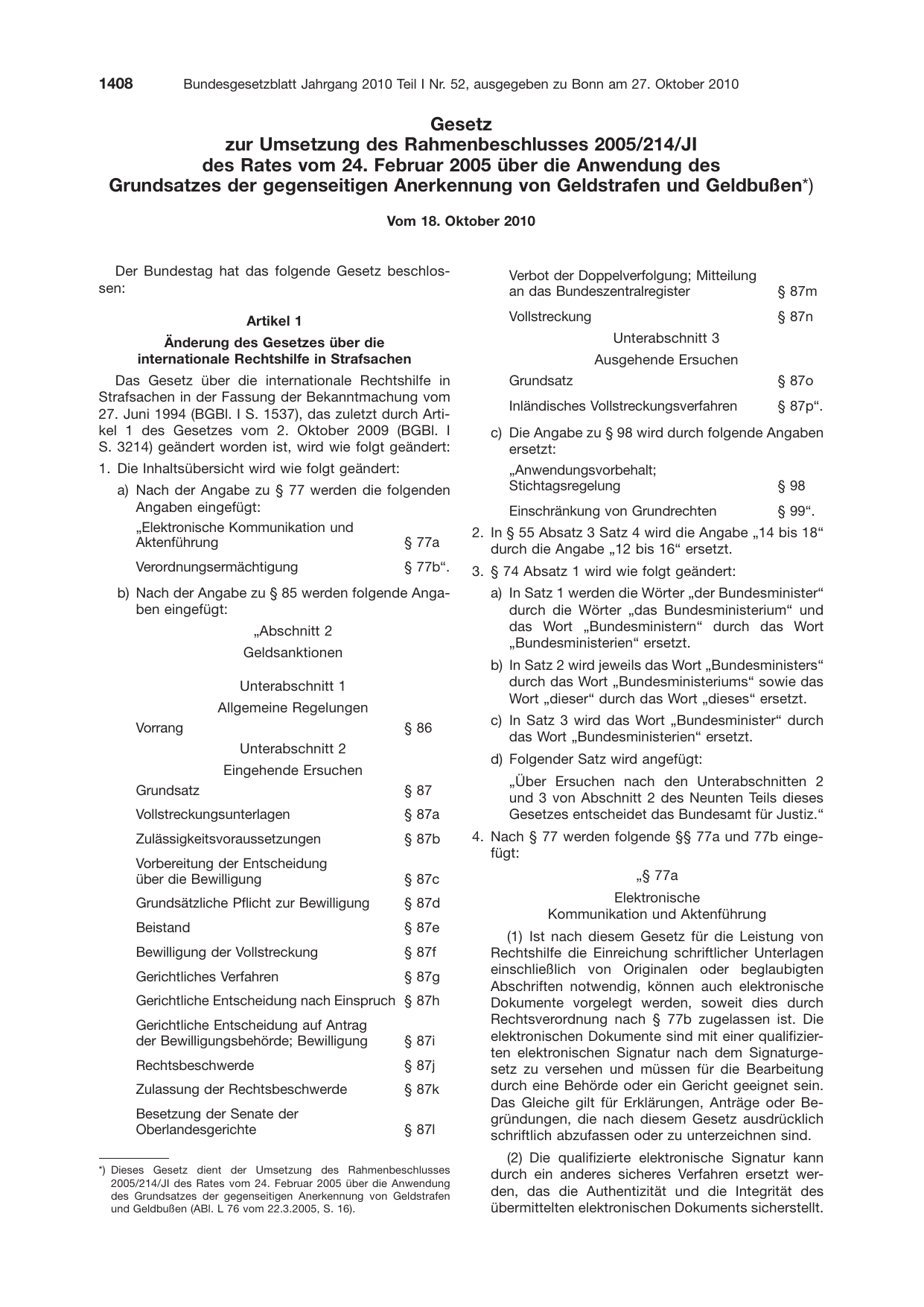 BGBl. 2010, Seite 1408 — Originalseite als Abbildung