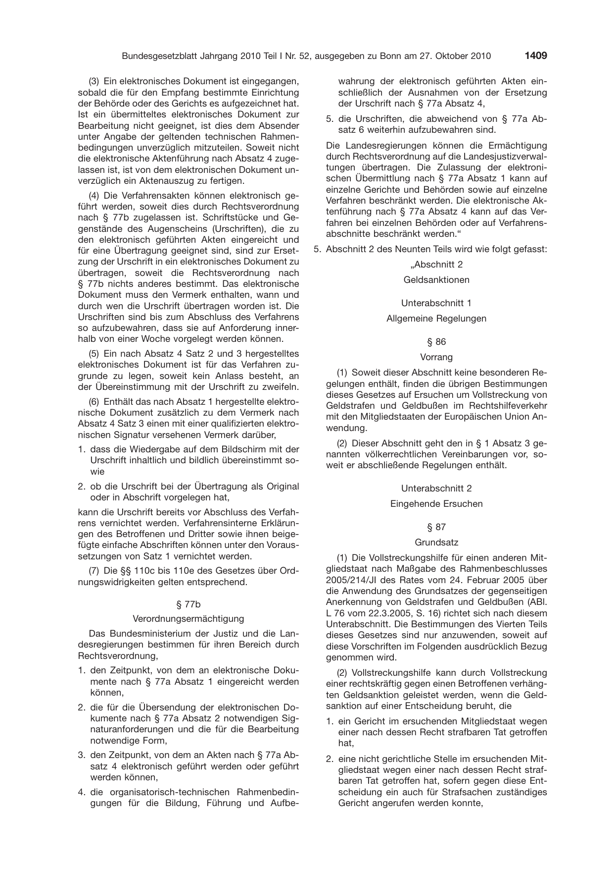 BGBl. 2010, Seite 1409 — Originalseite als Abbildung