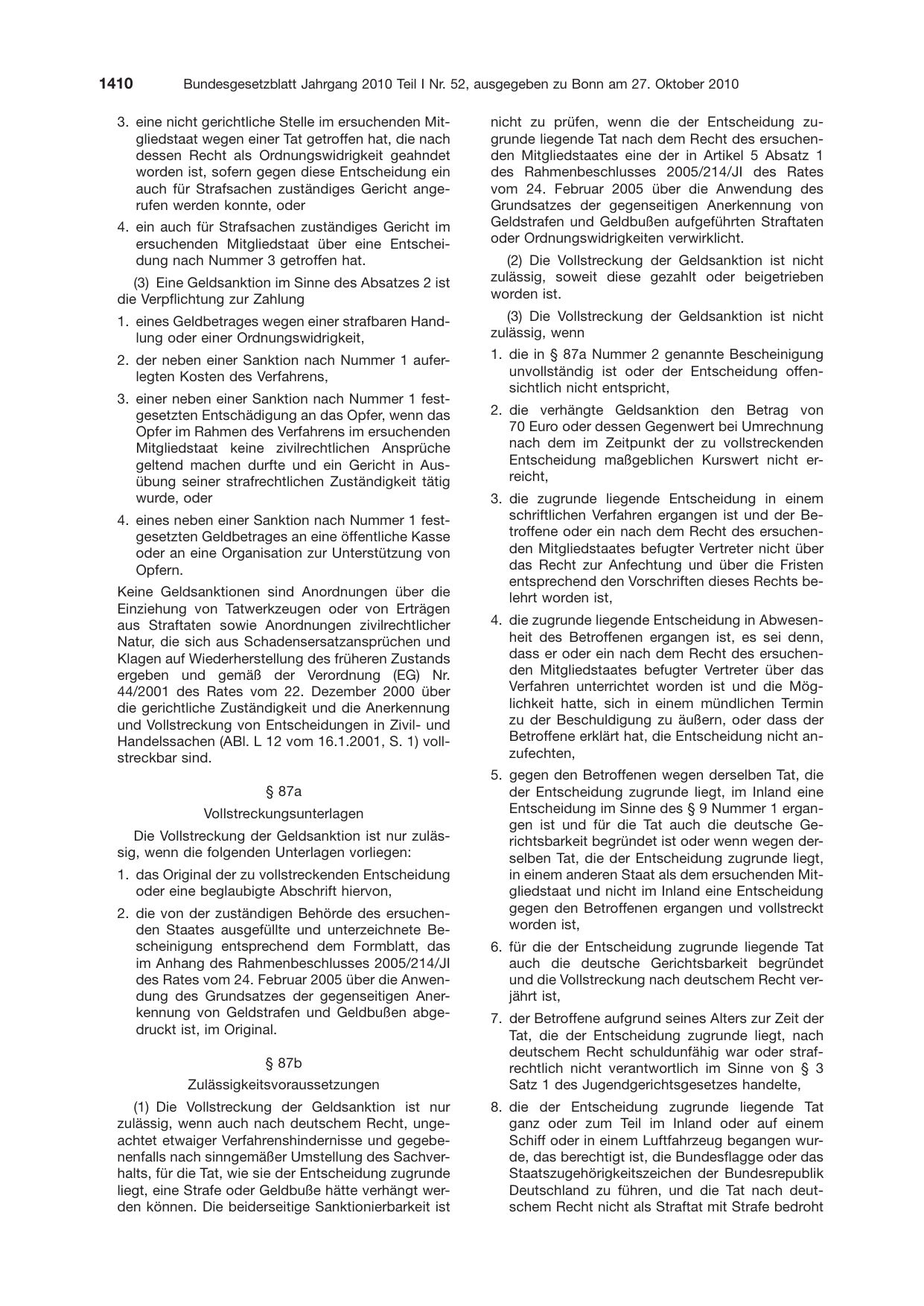 BGBl. 2010, Seite 1410 — Originalseite als Abbildung
