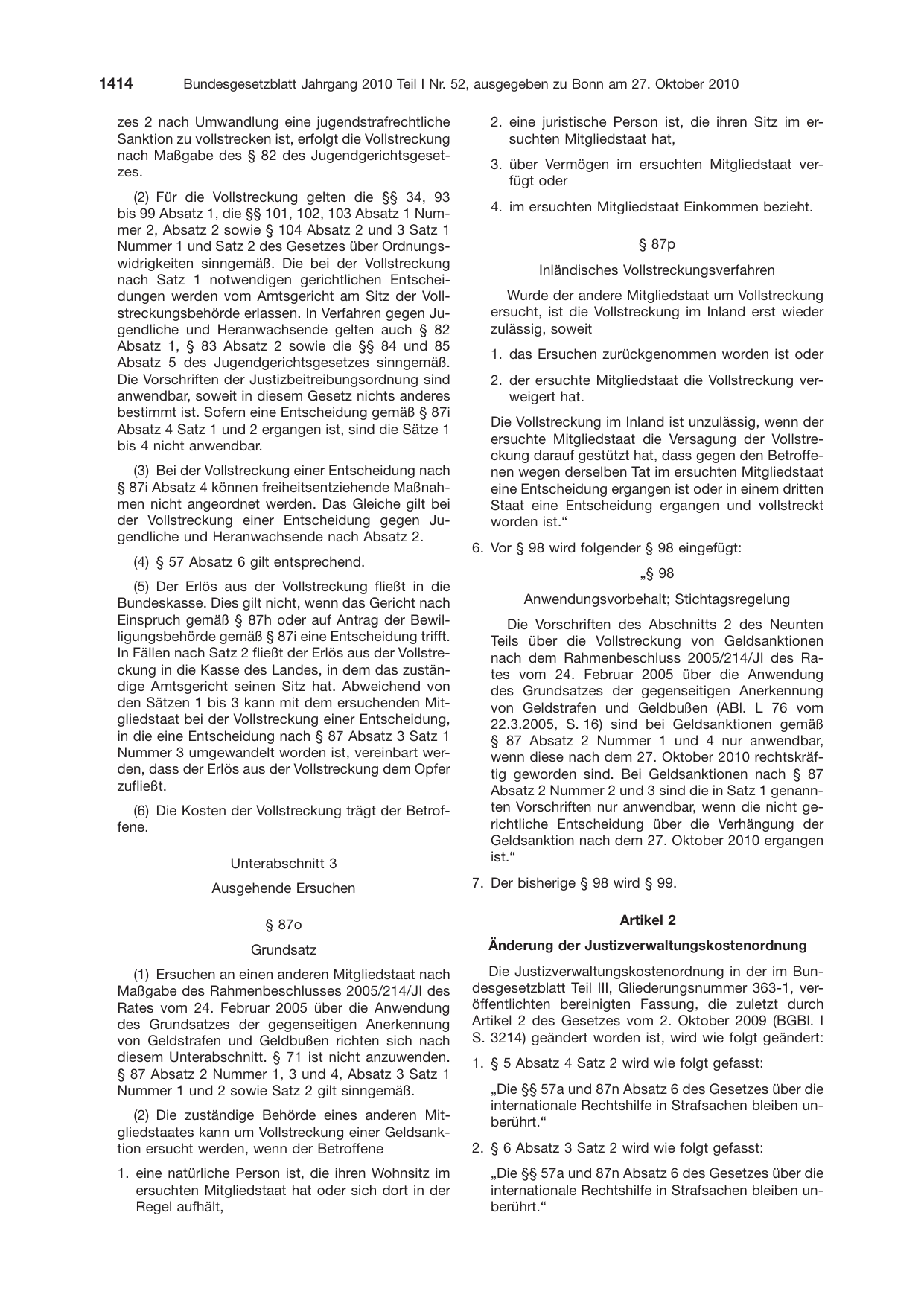 BGBl. 2010, Seite 1414 — Originalseite als Abbildung