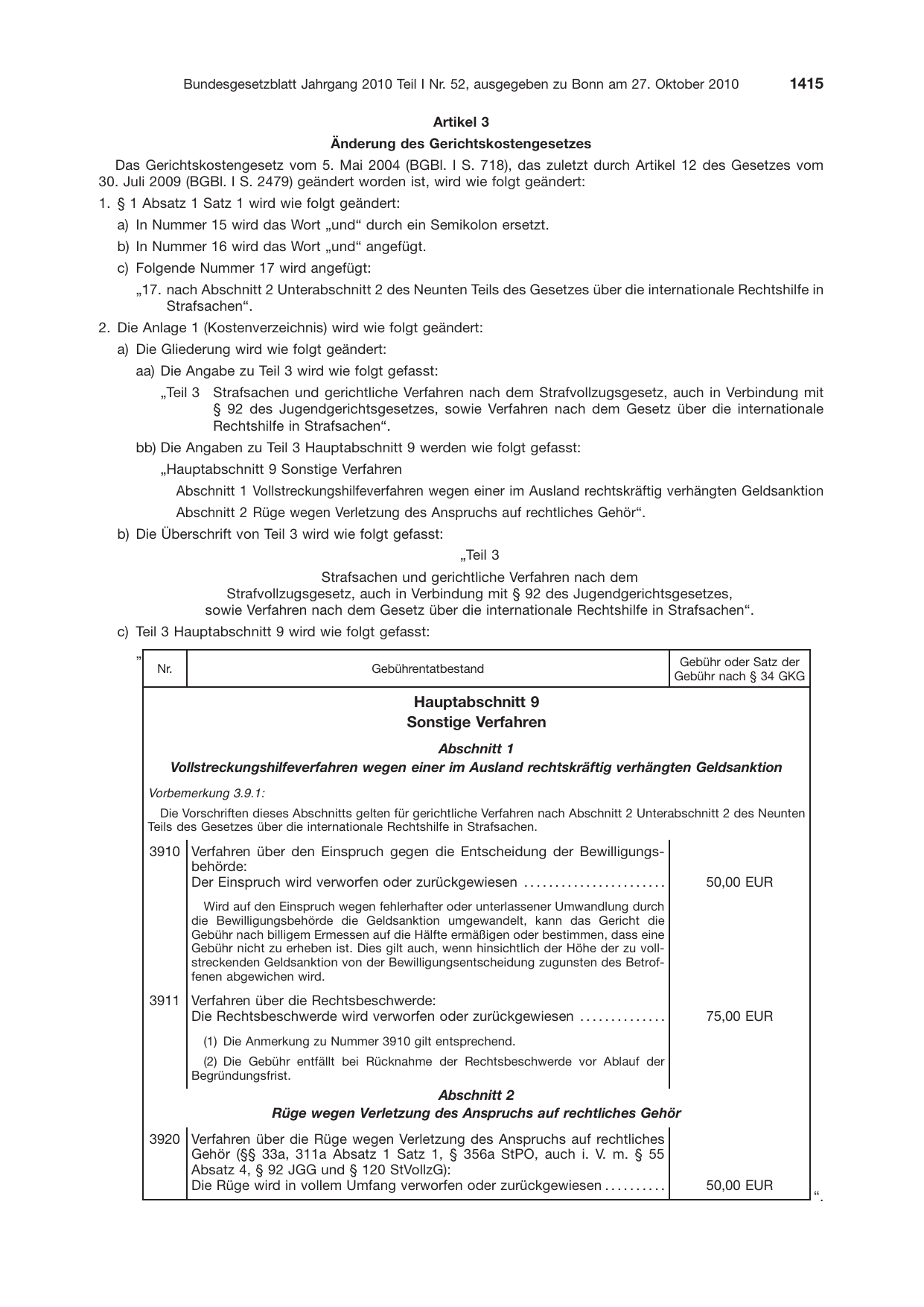 BGBl. 2010, Seite 1415 — Originalseite als Abbildung