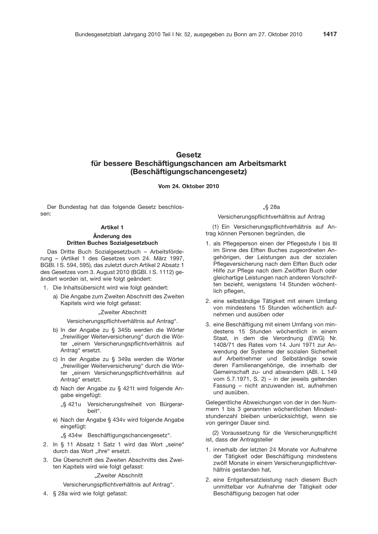 BGBl. 2010, Seite 1417 — Originalseite als Abbildung
