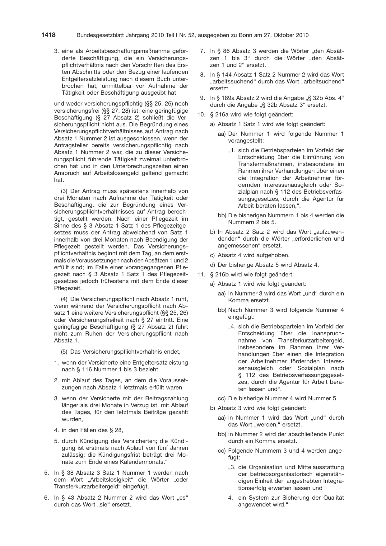 BGBl. 2010, Seite 1418 — Originalseite als Abbildung