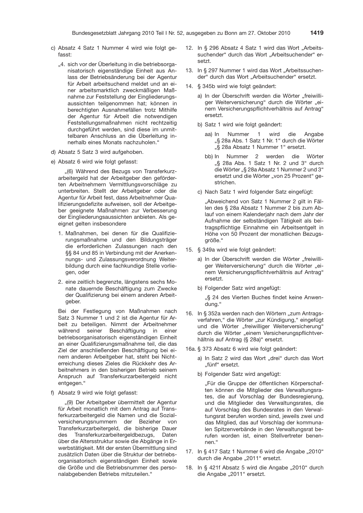 BGBl. 2010, Seite 1419 — Originalseite als Abbildung