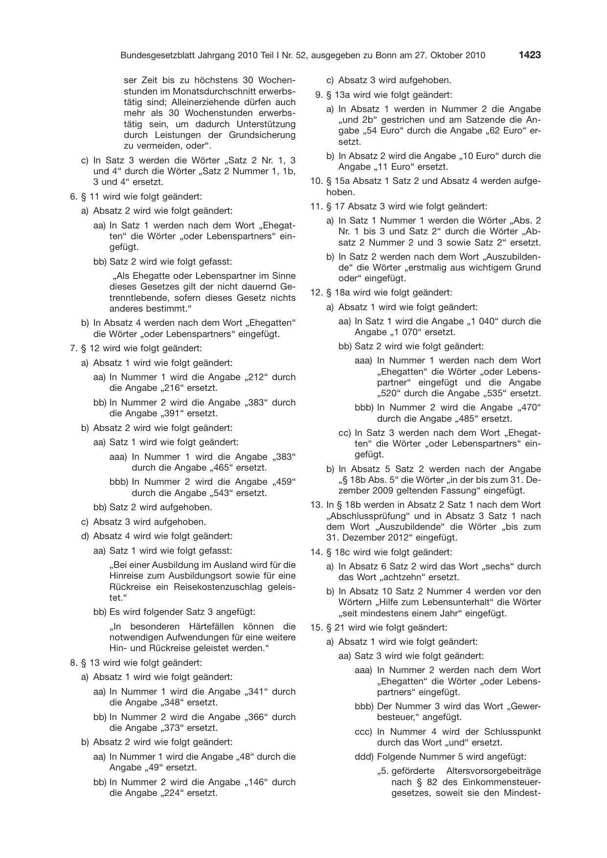 BGBl. 2010, Seite 1423 — Originalseite als Abbildung