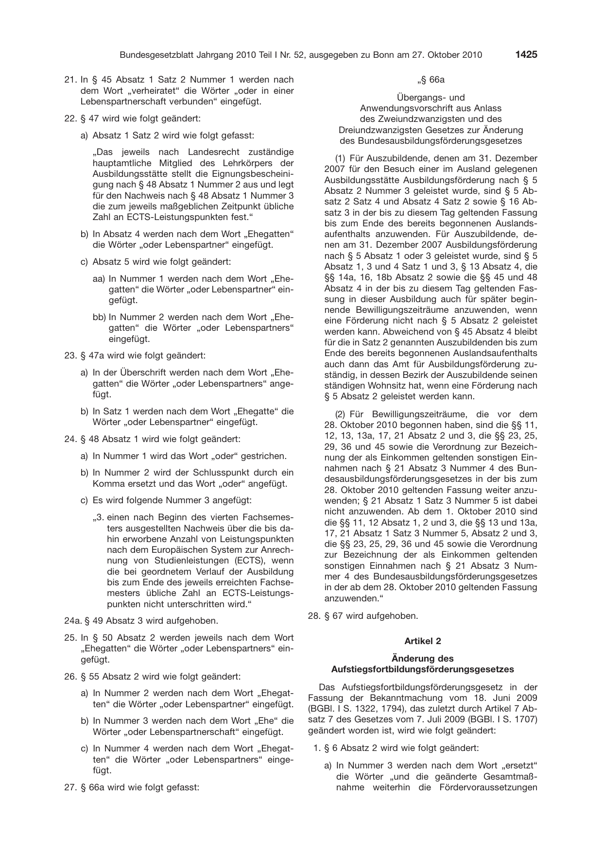 BGBl. 2010, Seite 1425 — Originalseite als Abbildung