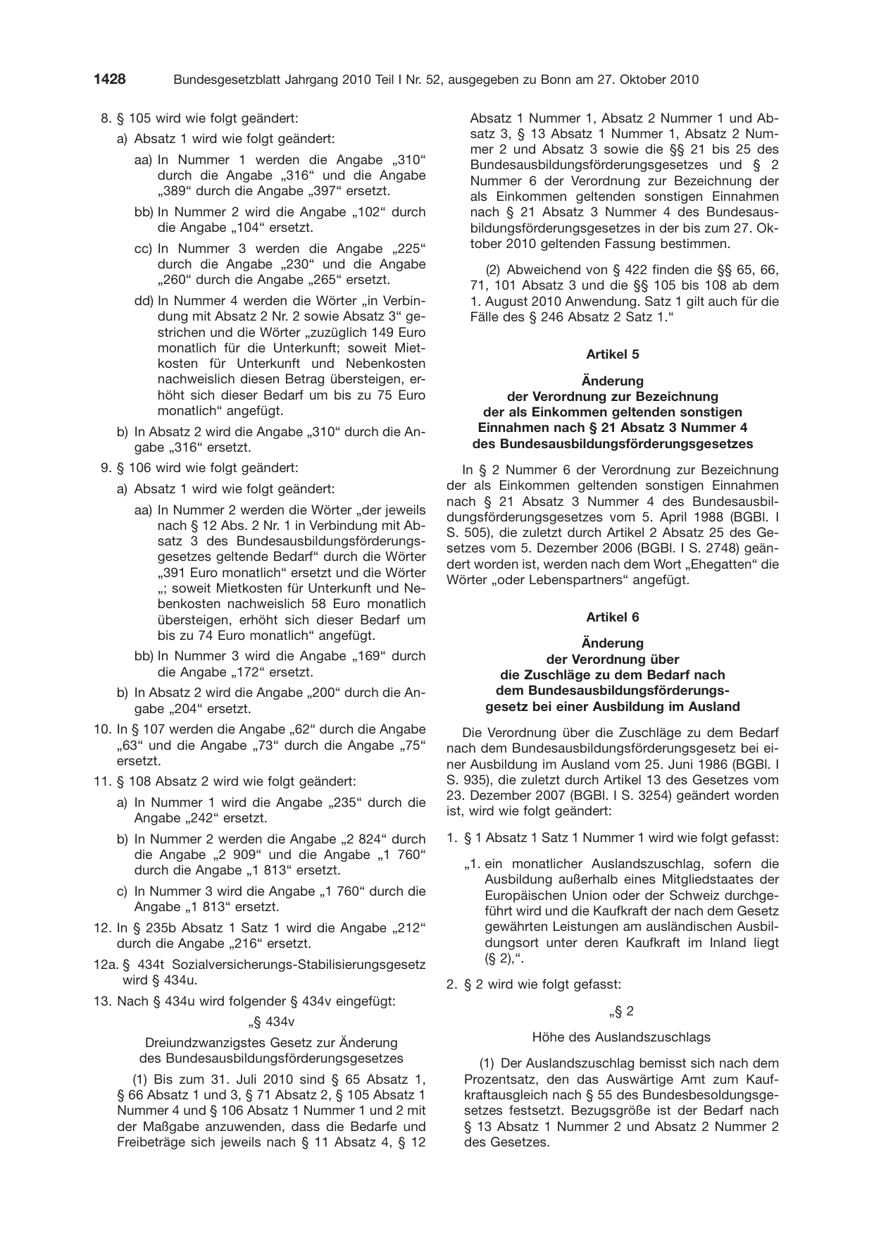 BGBl. 2010, Seite 1428 — Originalseite als Abbildung