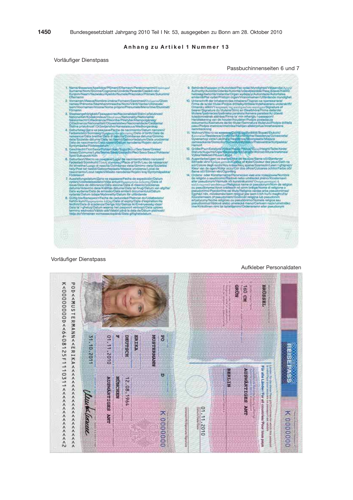 BGBl. 2010, Seite 1450 — Originalseite als Abbildung