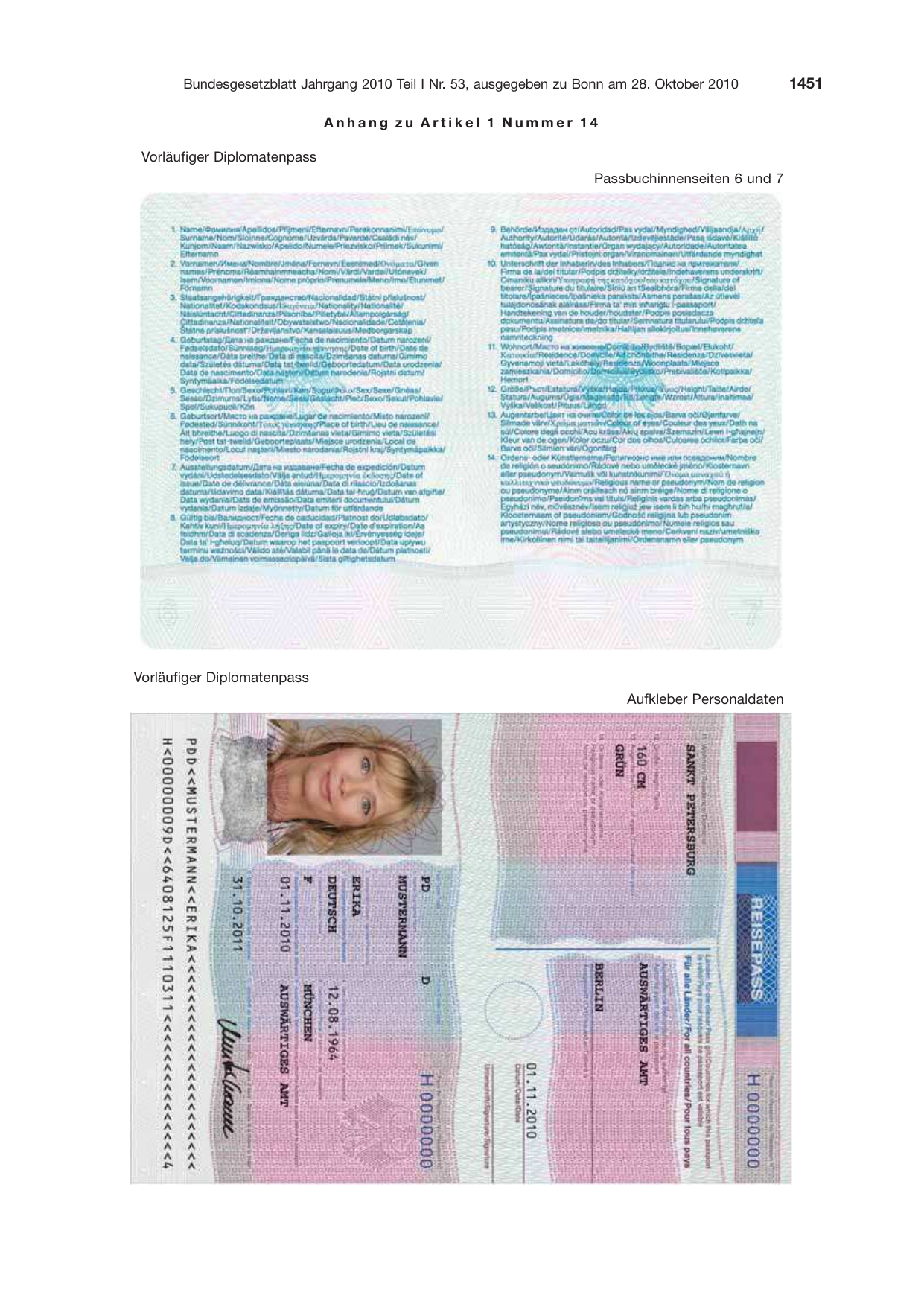 BGBl. 2010, Seite 1451 — Originalseite als Abbildung