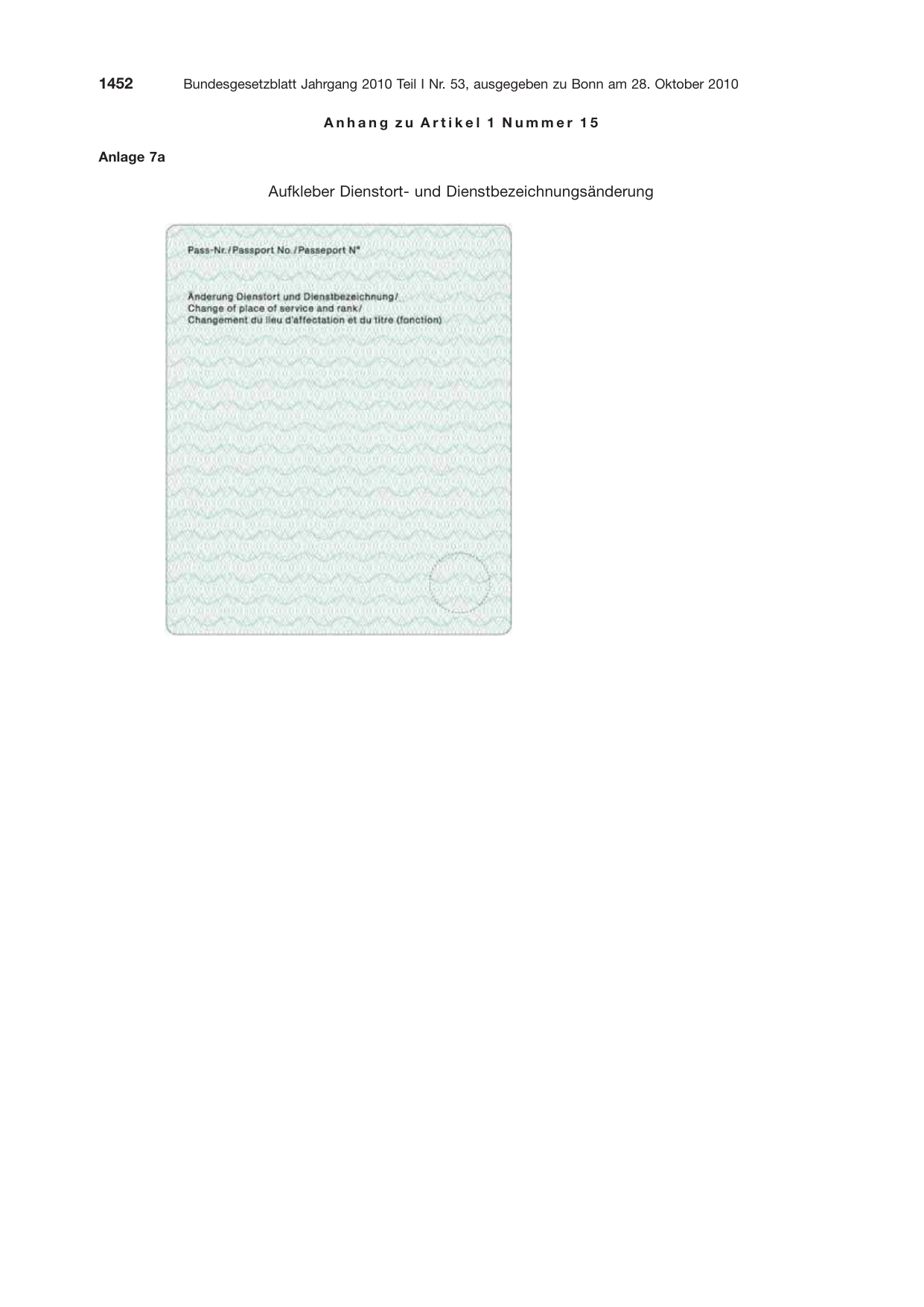 BGBl. 2010, Seite 1452 — Originalseite als Abbildung