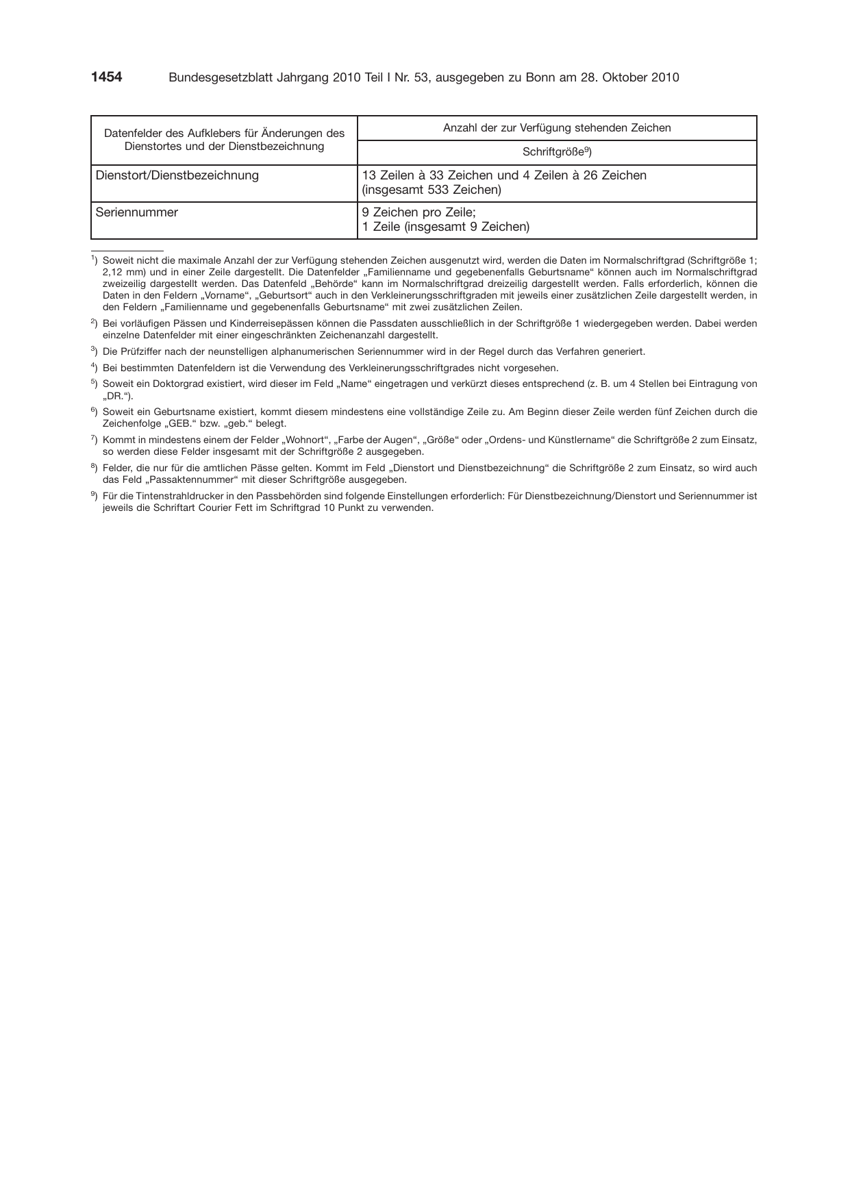 BGBl. 2010, Seite 1454 — Originalseite als Abbildung