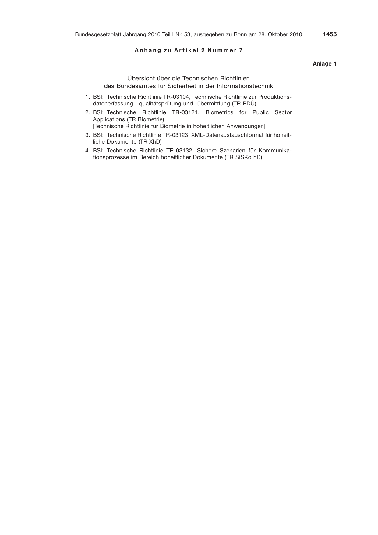 BGBl. 2010, Seite 1455 — Originalseite als Abbildung