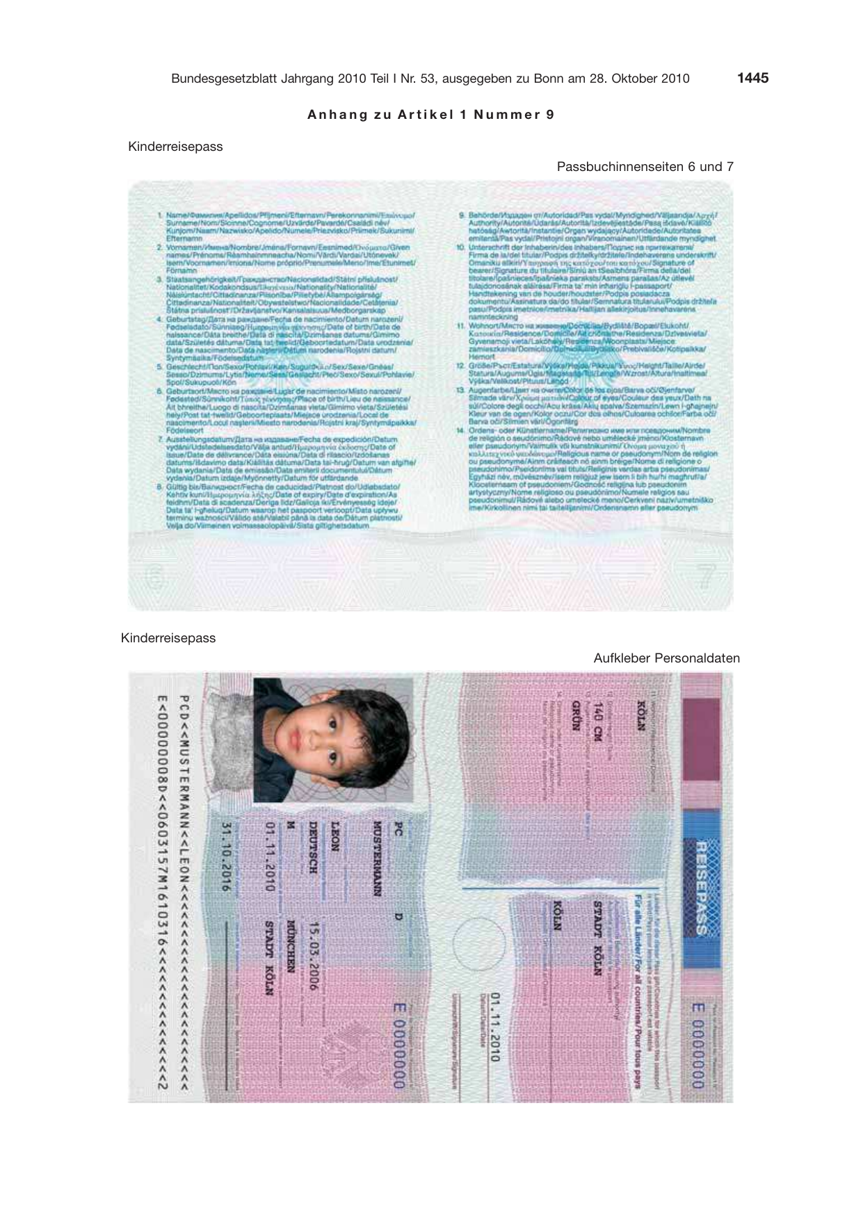 BGBl. 2010, Seite 1445 — Originalseite als Abbildung