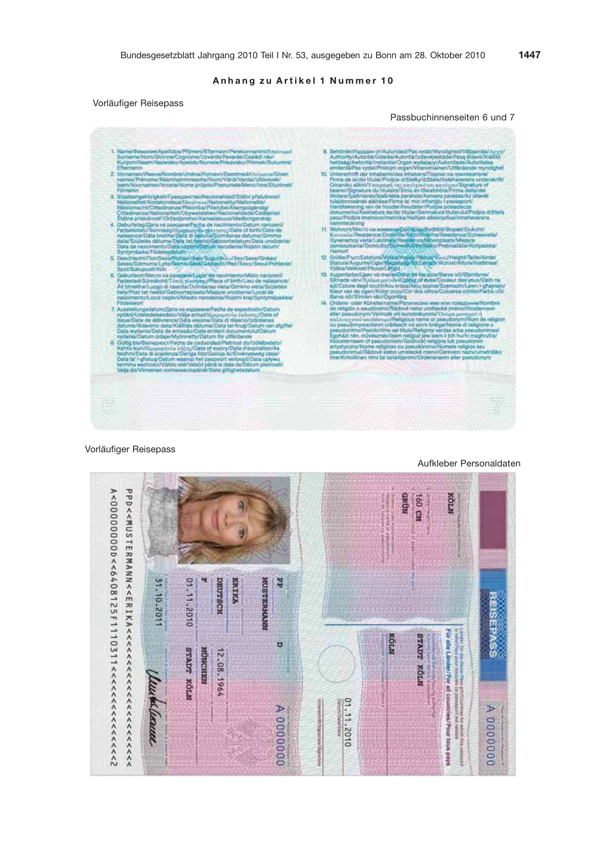 BGBl. 2010, Seite 1447 — Originalseite als Abbildung