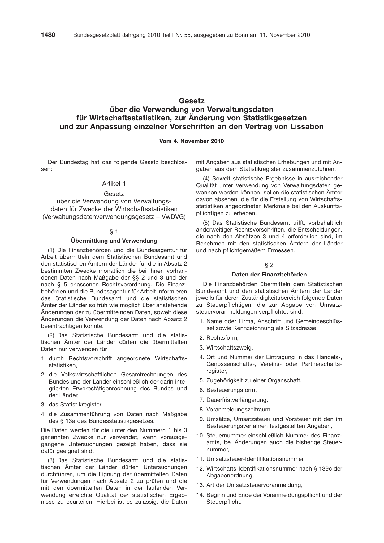 BGBl. 2010, Seite 1480 — Originalseite als Abbildung