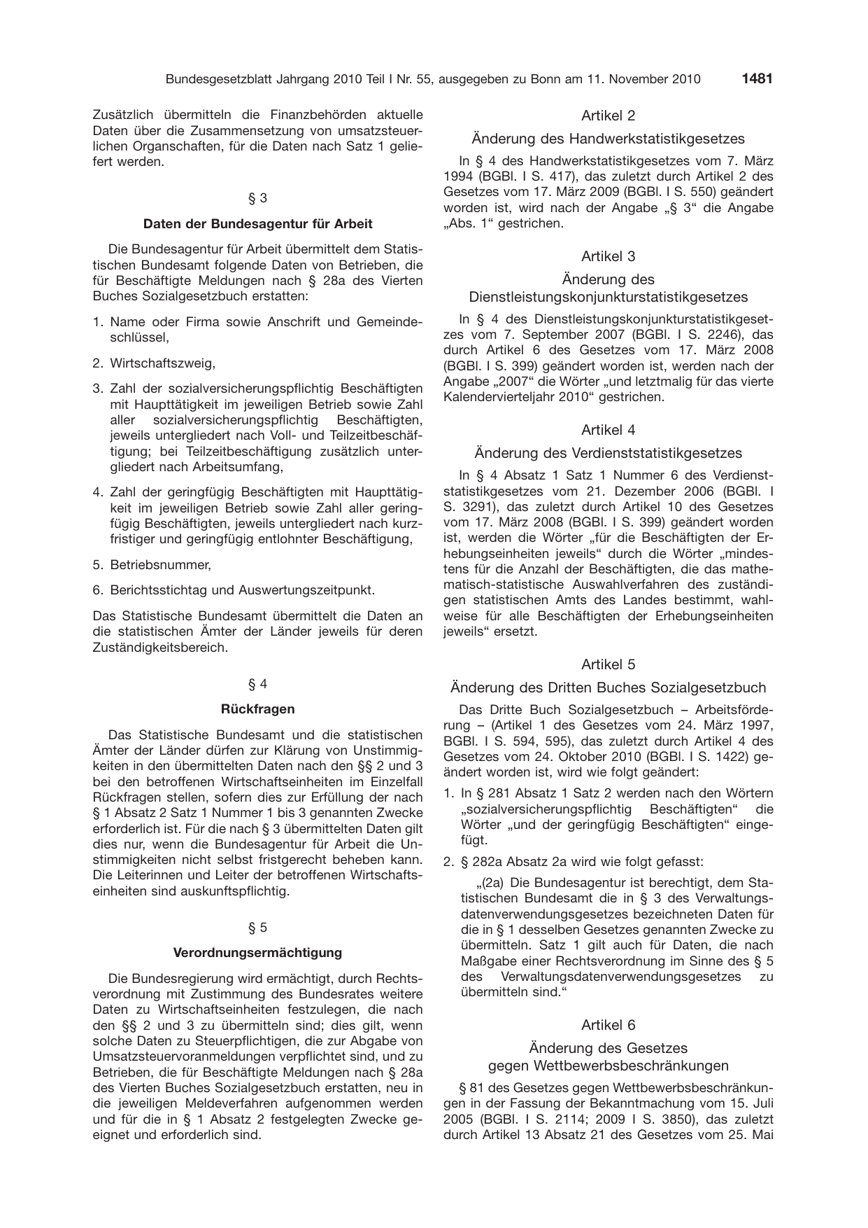 BGBl. 2010, Seite 1481 — Originalseite als Abbildung