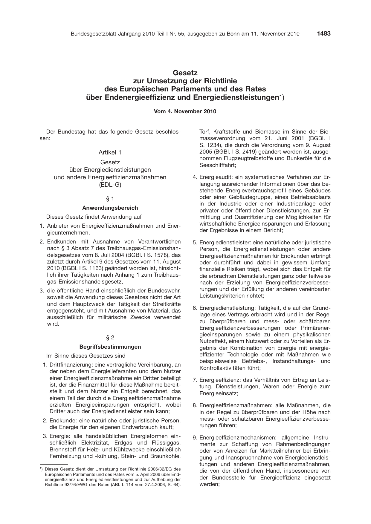 BGBl. 2010, Seite 1483 — Originalseite als Abbildung