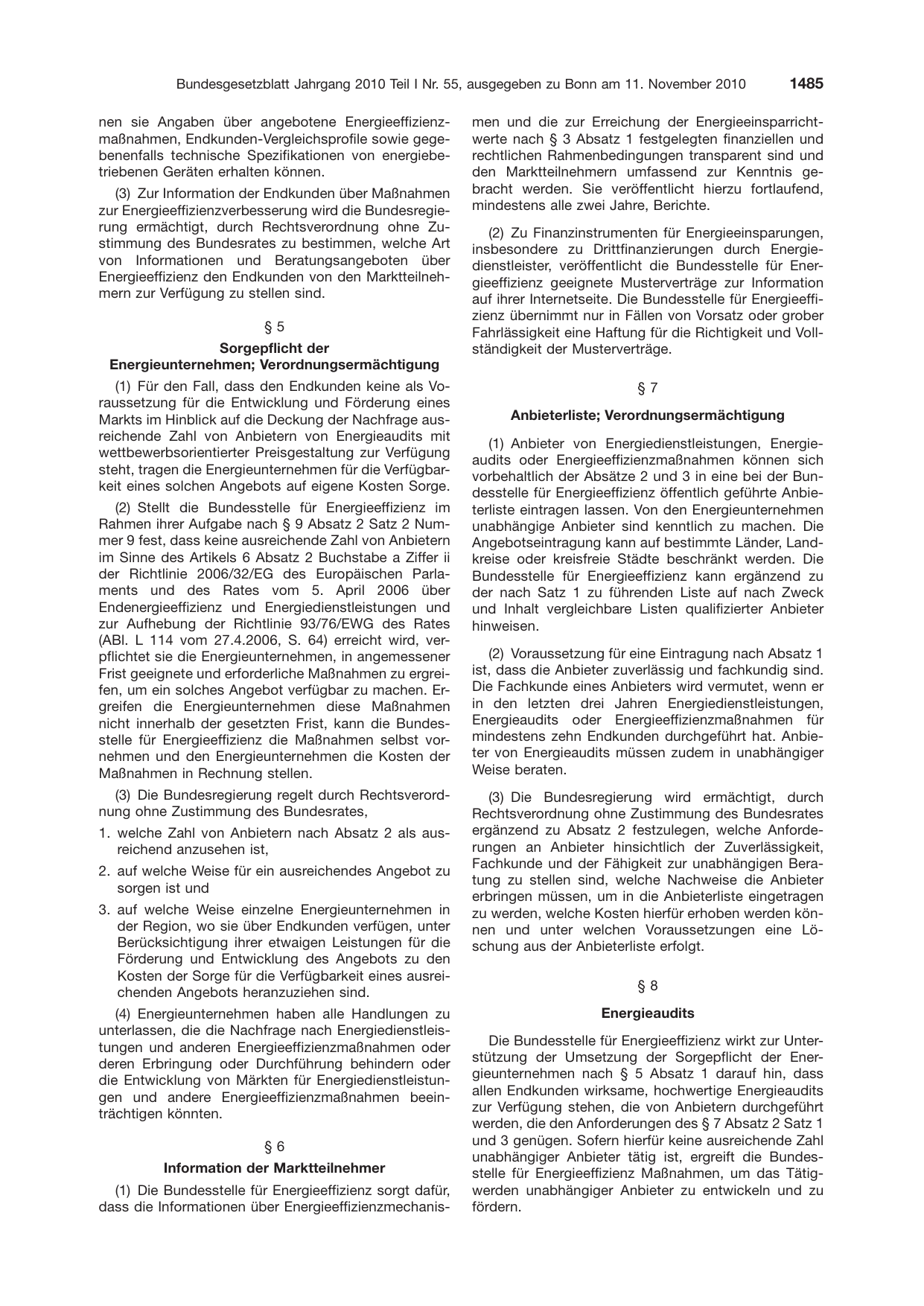 BGBl. 2010, Seite 1485 — Originalseite als Abbildung