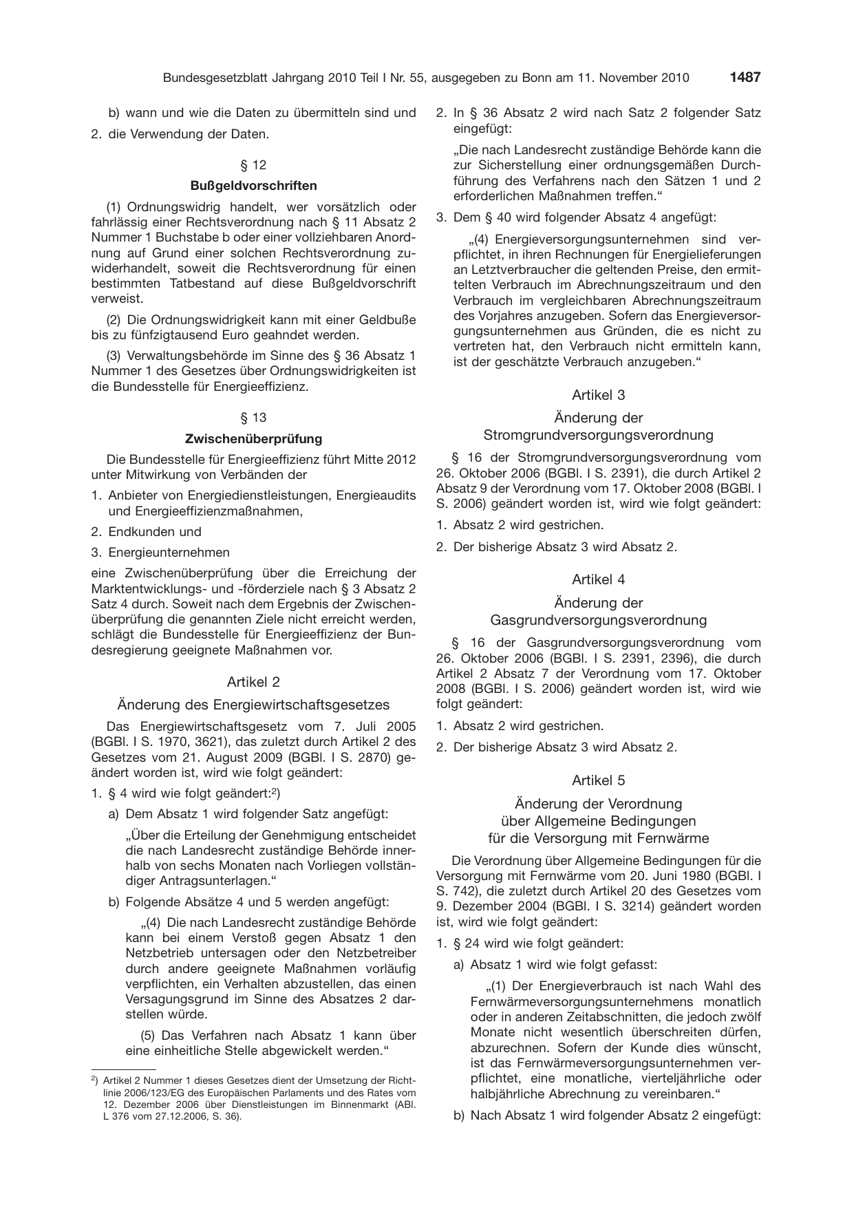 BGBl. 2010, Seite 1487 — Originalseite als Abbildung