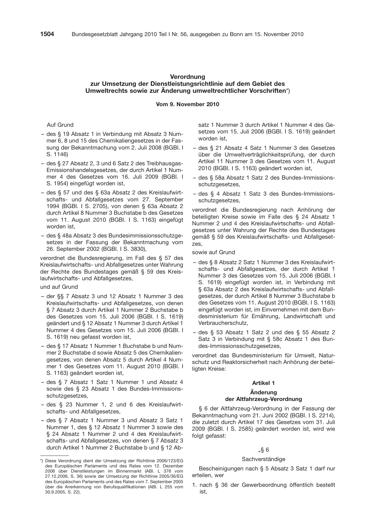 BGBl. 2010, Seite 1504 — Originalseite als Abbildung