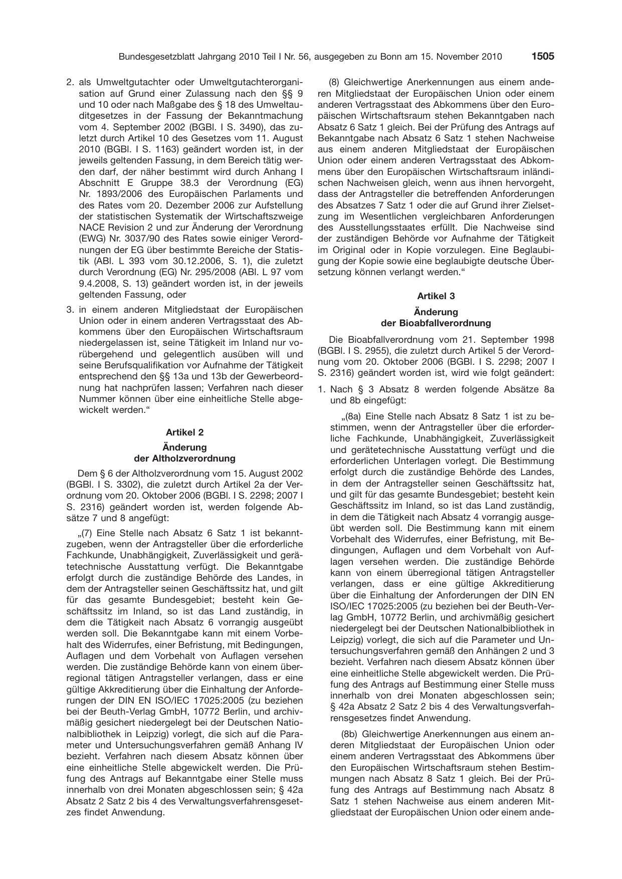 BGBl. 2010, Seite 1505 — Originalseite als Abbildung