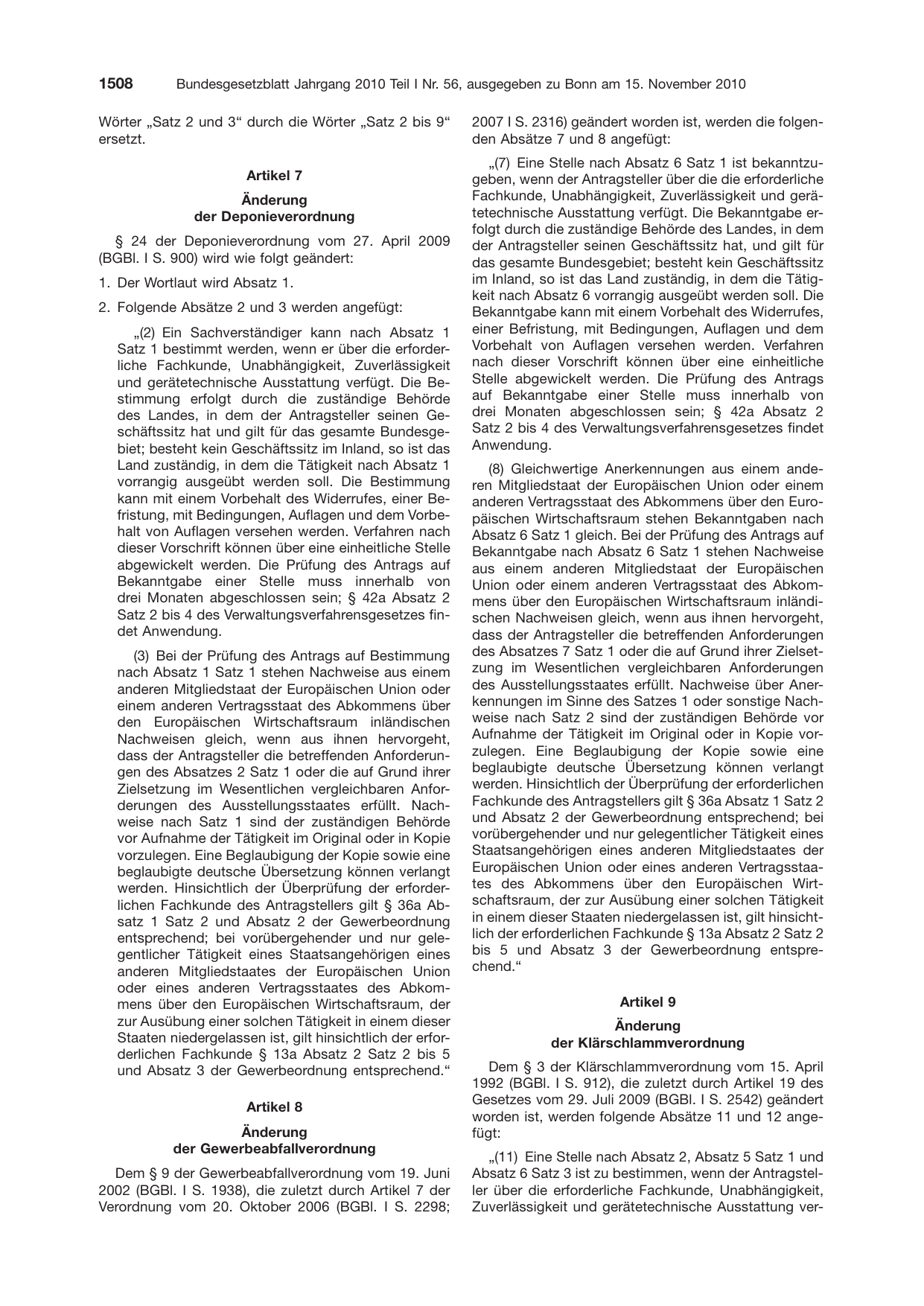 BGBl. 2010, Seite 1508 — Originalseite als Abbildung