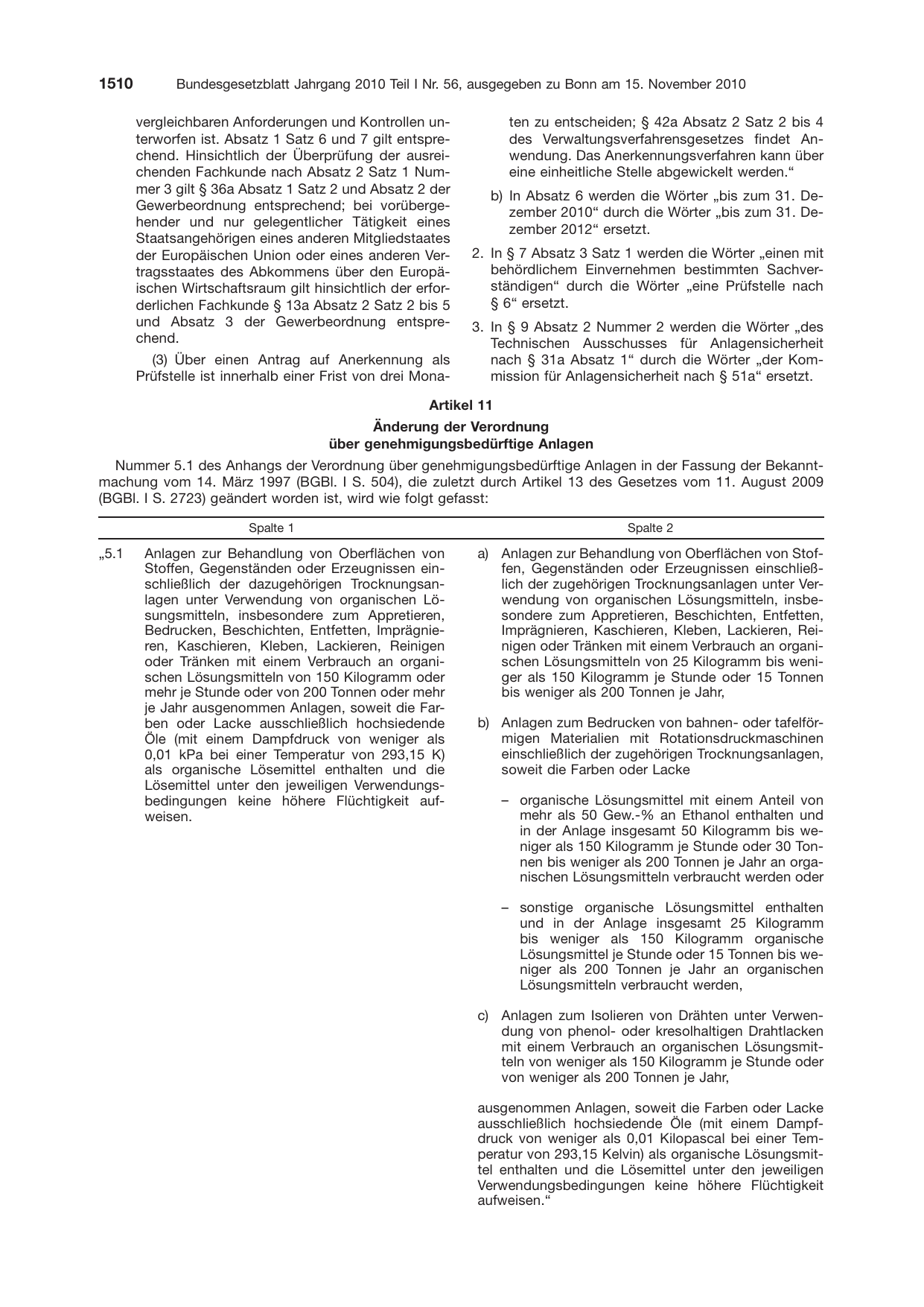 BGBl. 2010, Seite 1510 — Originalseite als Abbildung