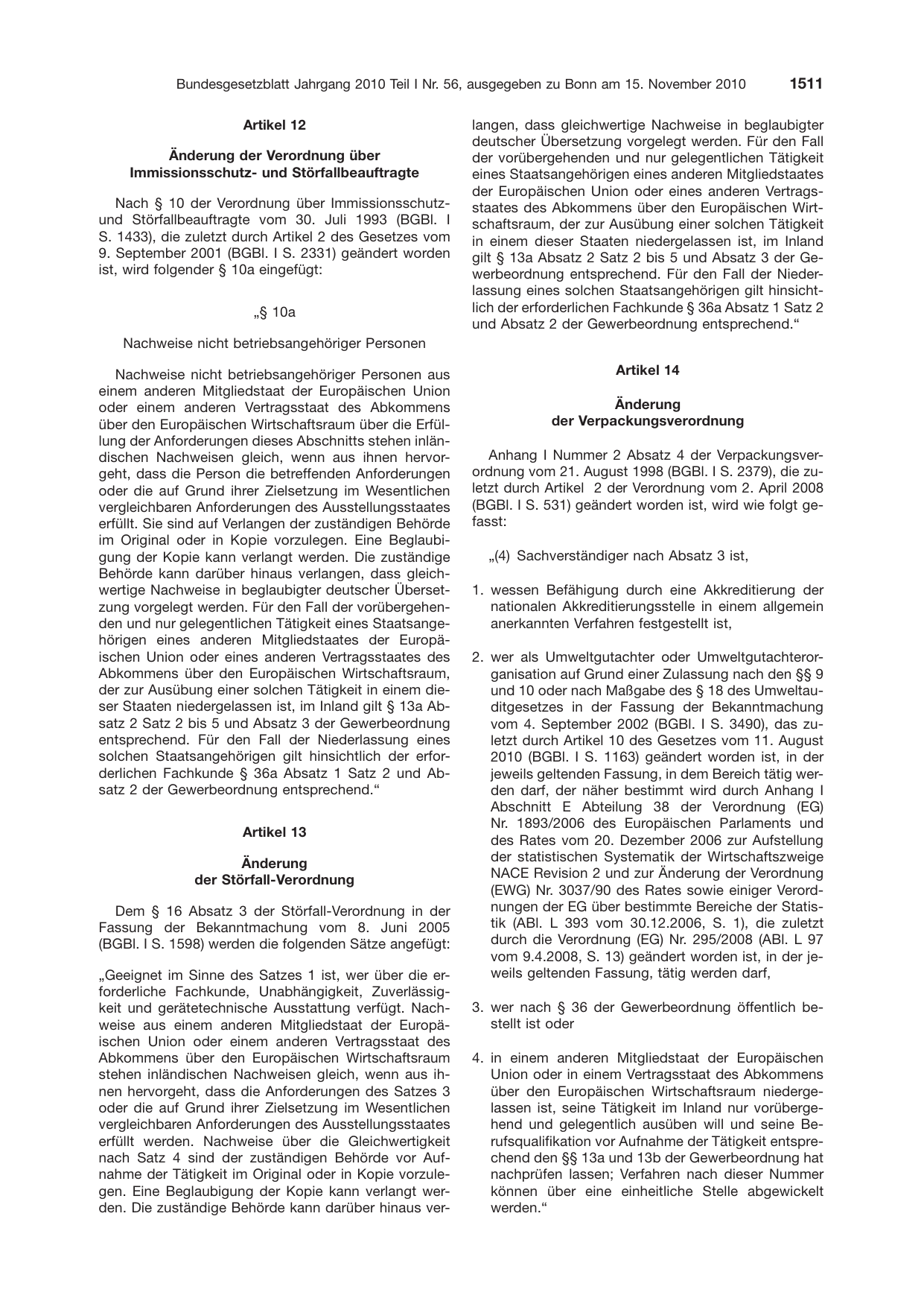 BGBl. 2010, Seite 1511 — Originalseite als Abbildung