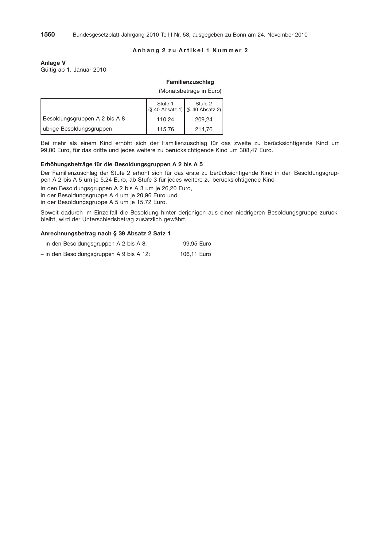 BGBl. 2010, Seite 1560 — Originalseite als Abbildung