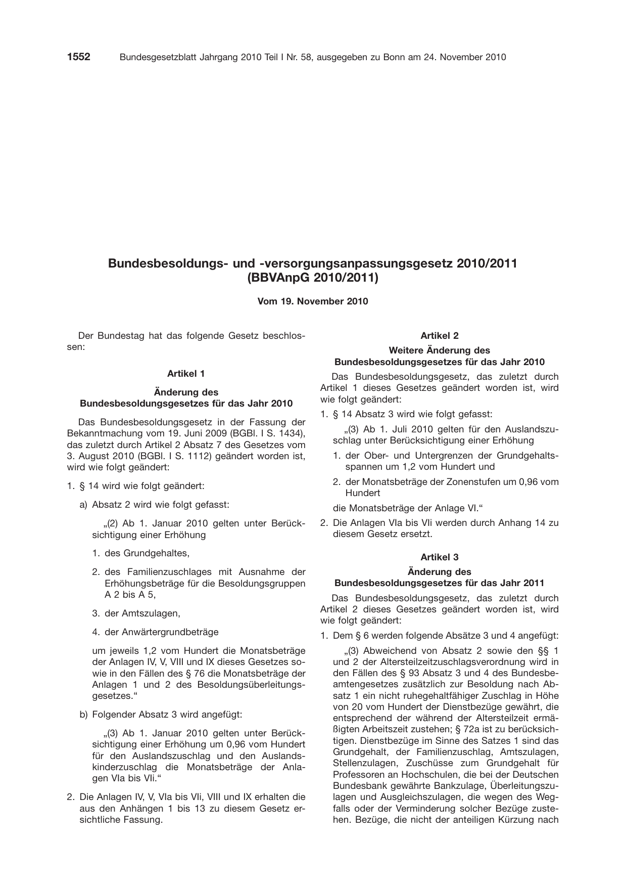 BGBl. 2010, Seite 1552 — Originalseite als Abbildung