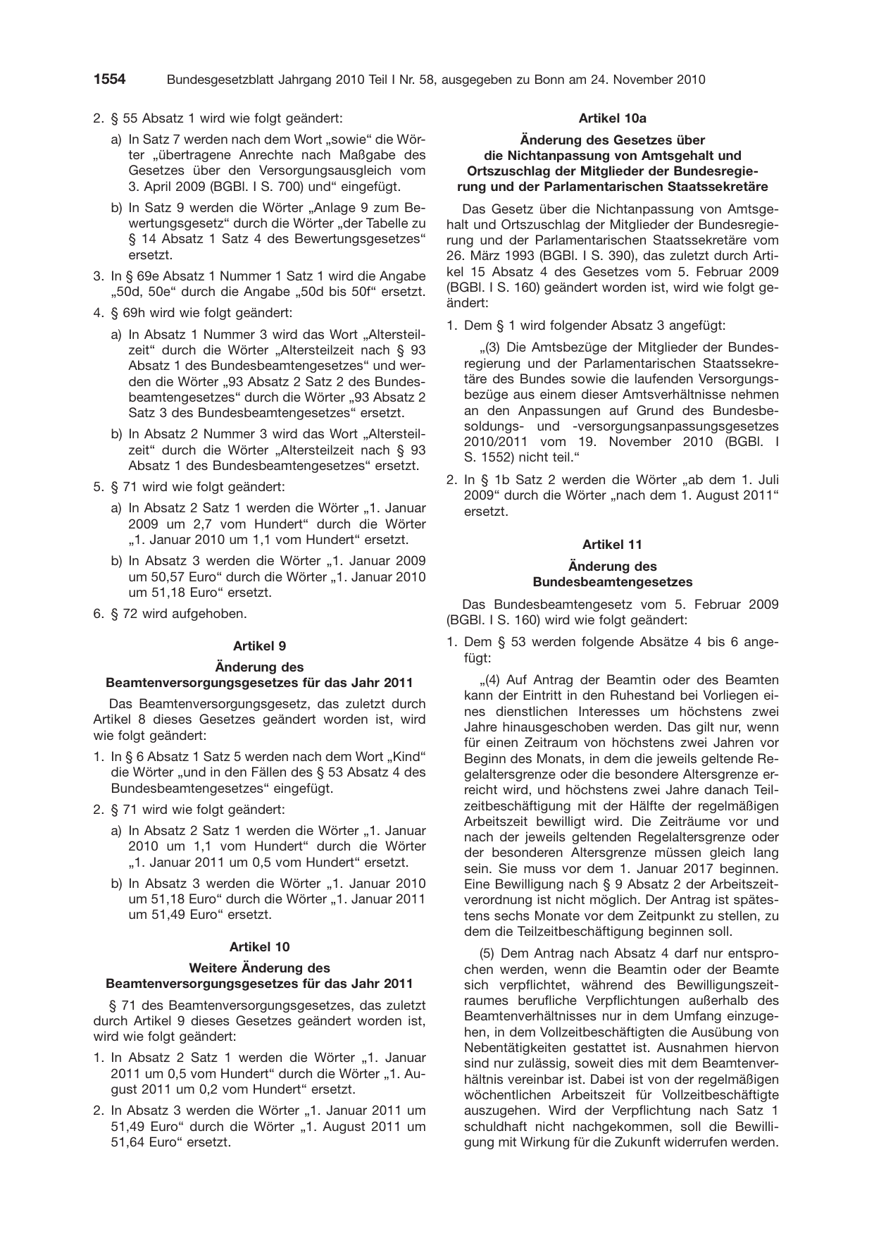 BGBl. 2010, Seite 1554 — Originalseite als Abbildung