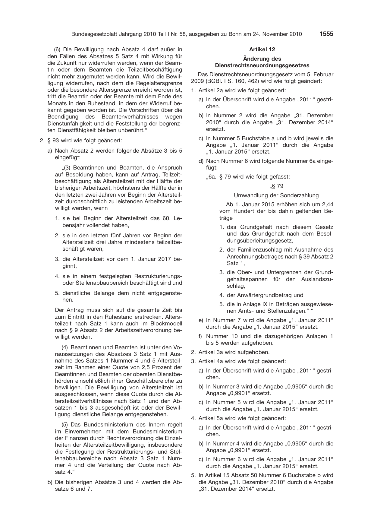 BGBl. 2010, Seite 1555 — Originalseite als Abbildung