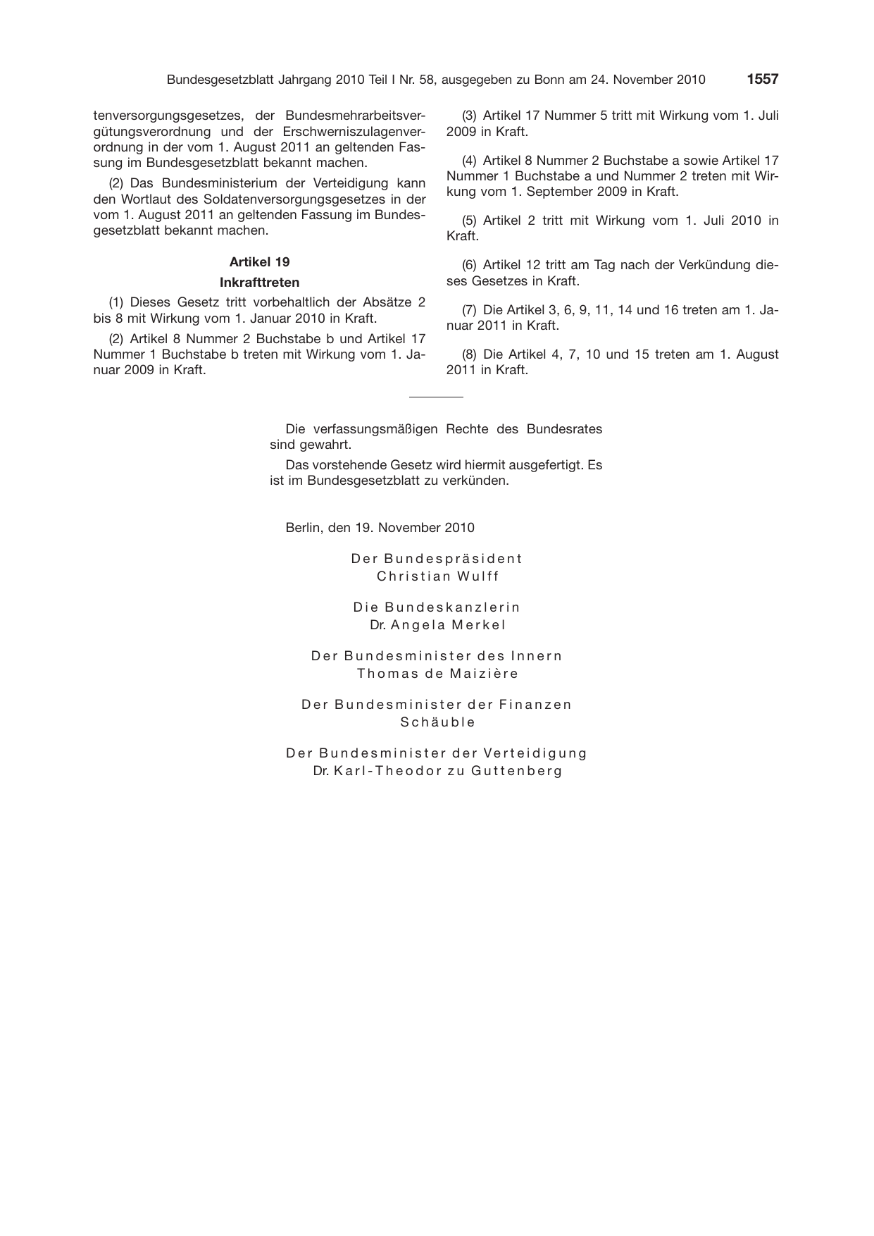 BGBl. 2010, Seite 1557 — Originalseite als Abbildung