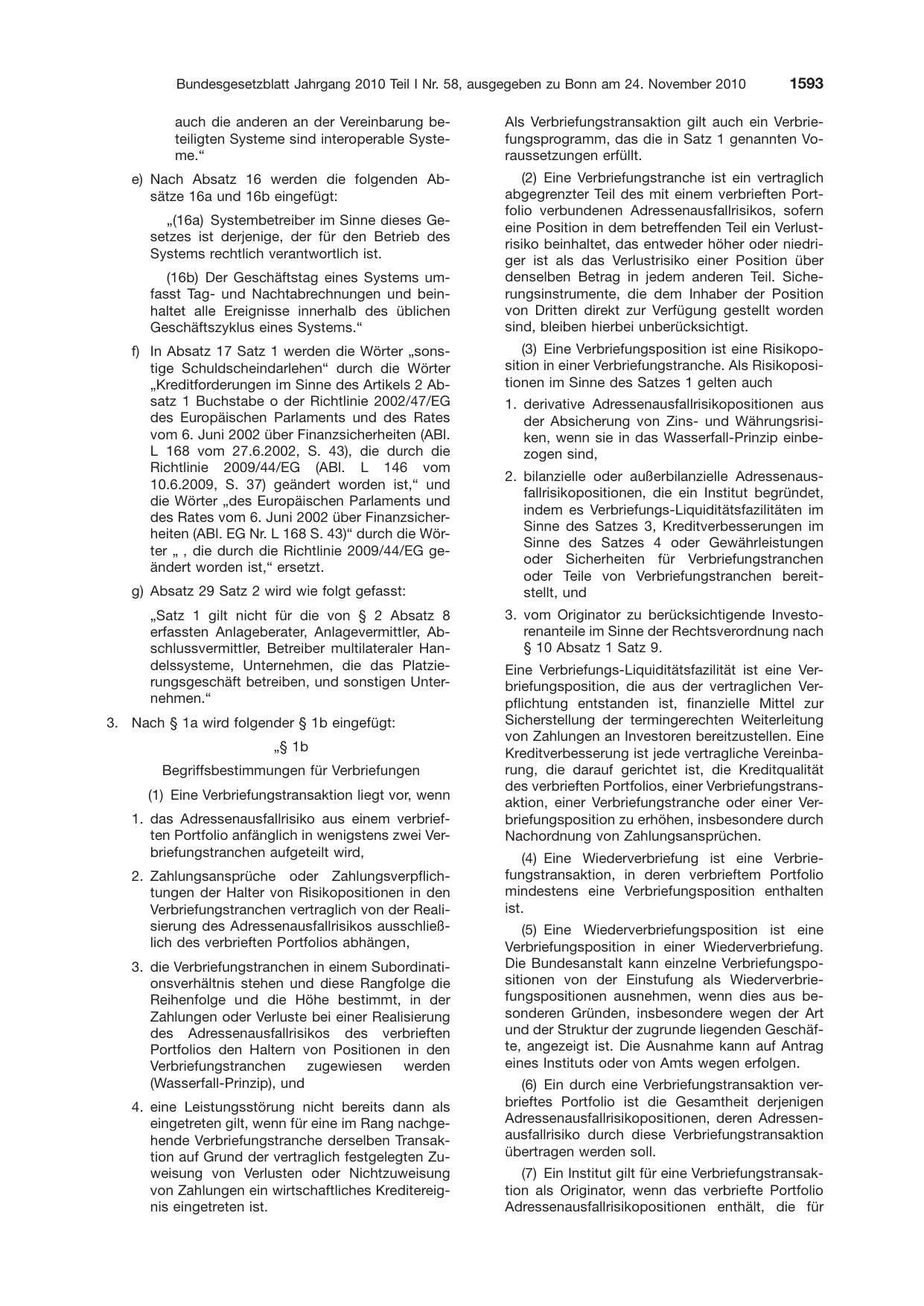 BGBl. 2010, Seite 1593 — Originalseite als Abbildung