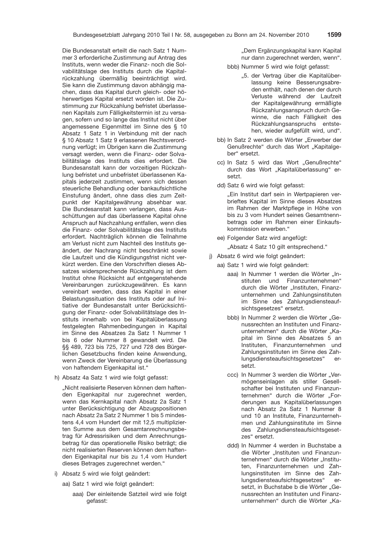 BGBl. 2010, Seite 1599 — Originalseite als Abbildung