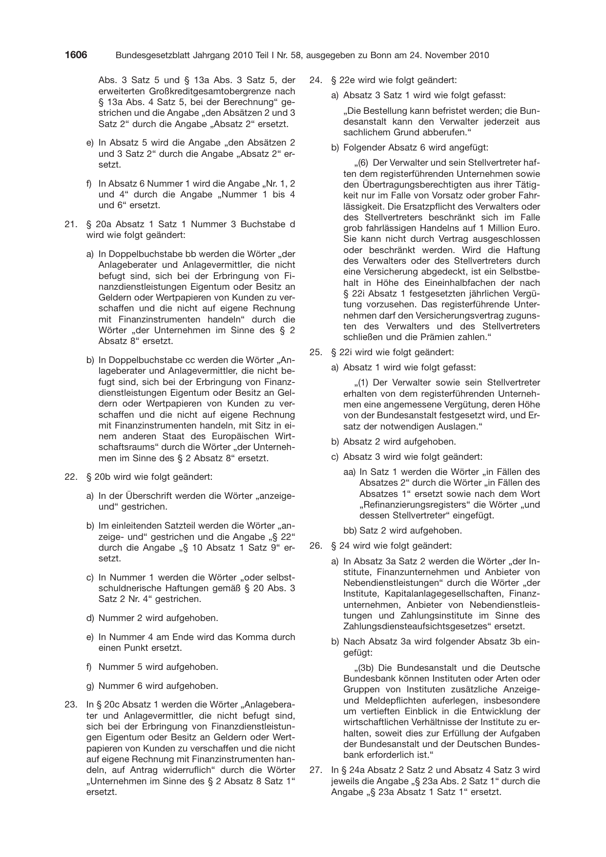 BGBl. 2010, Seite 1606 — Originalseite als Abbildung