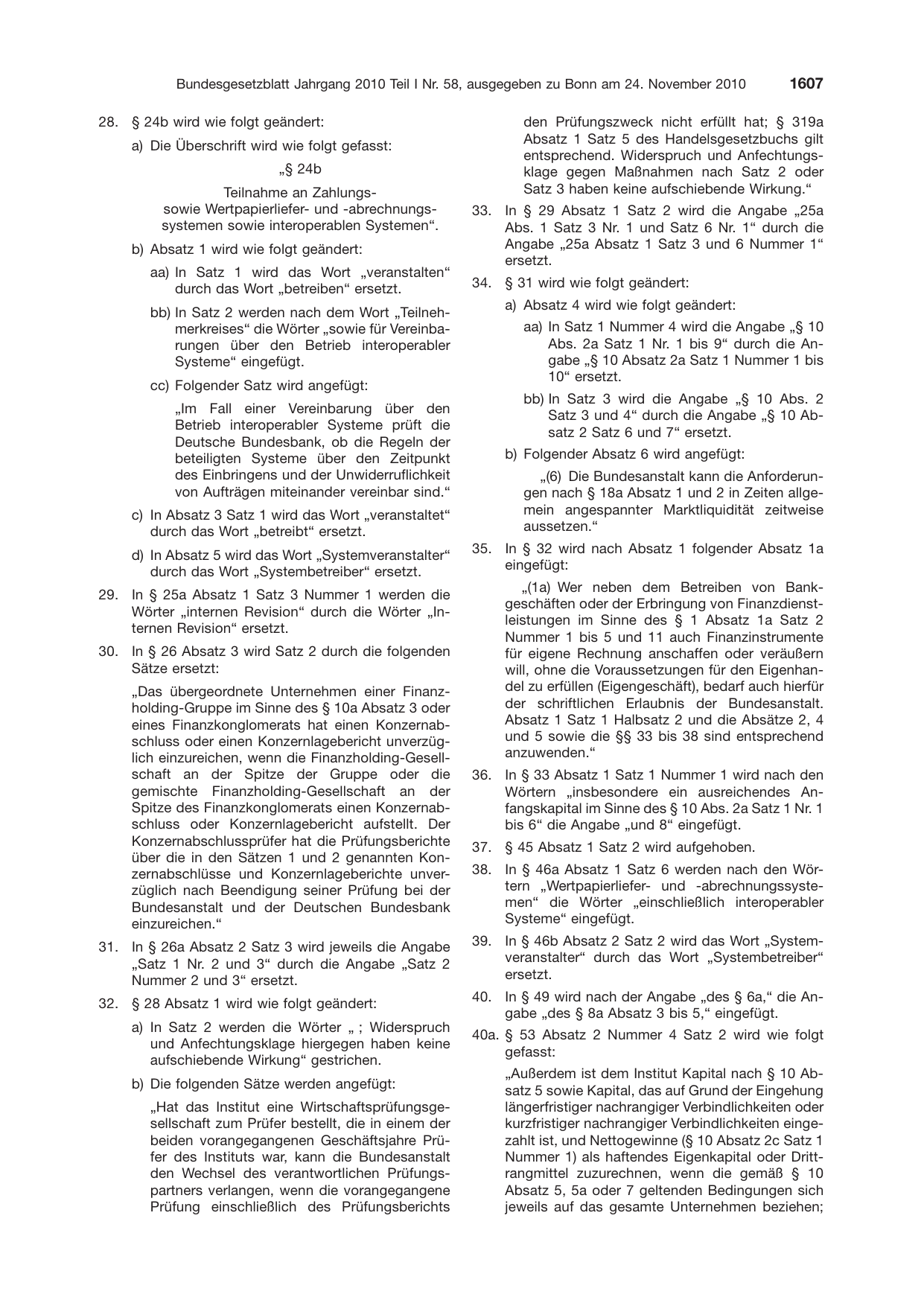 BGBl. 2010, Seite 1607 — Originalseite als Abbildung