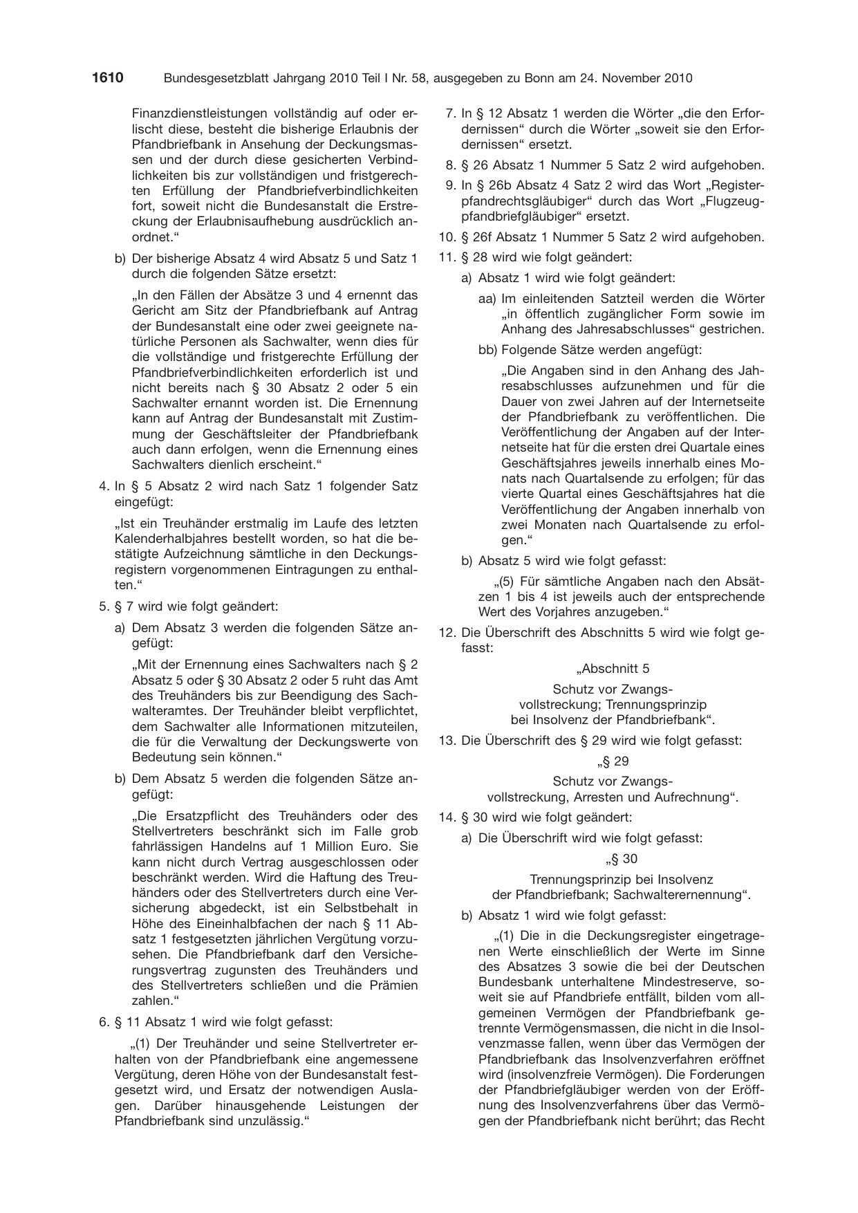 BGBl. 2010, Seite 1610 — Originalseite als Abbildung