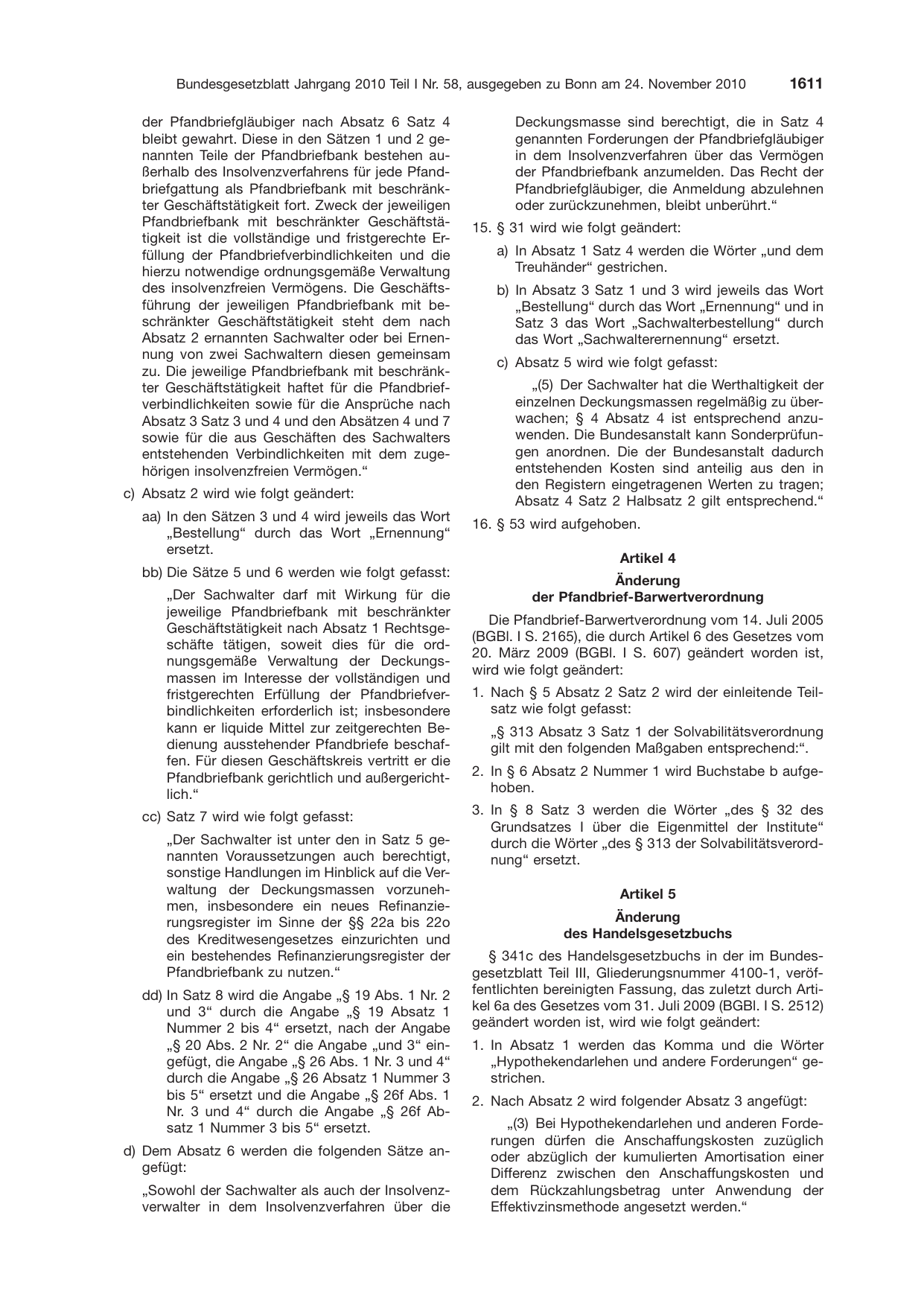 BGBl. 2010, Seite 1611 — Originalseite als Abbildung