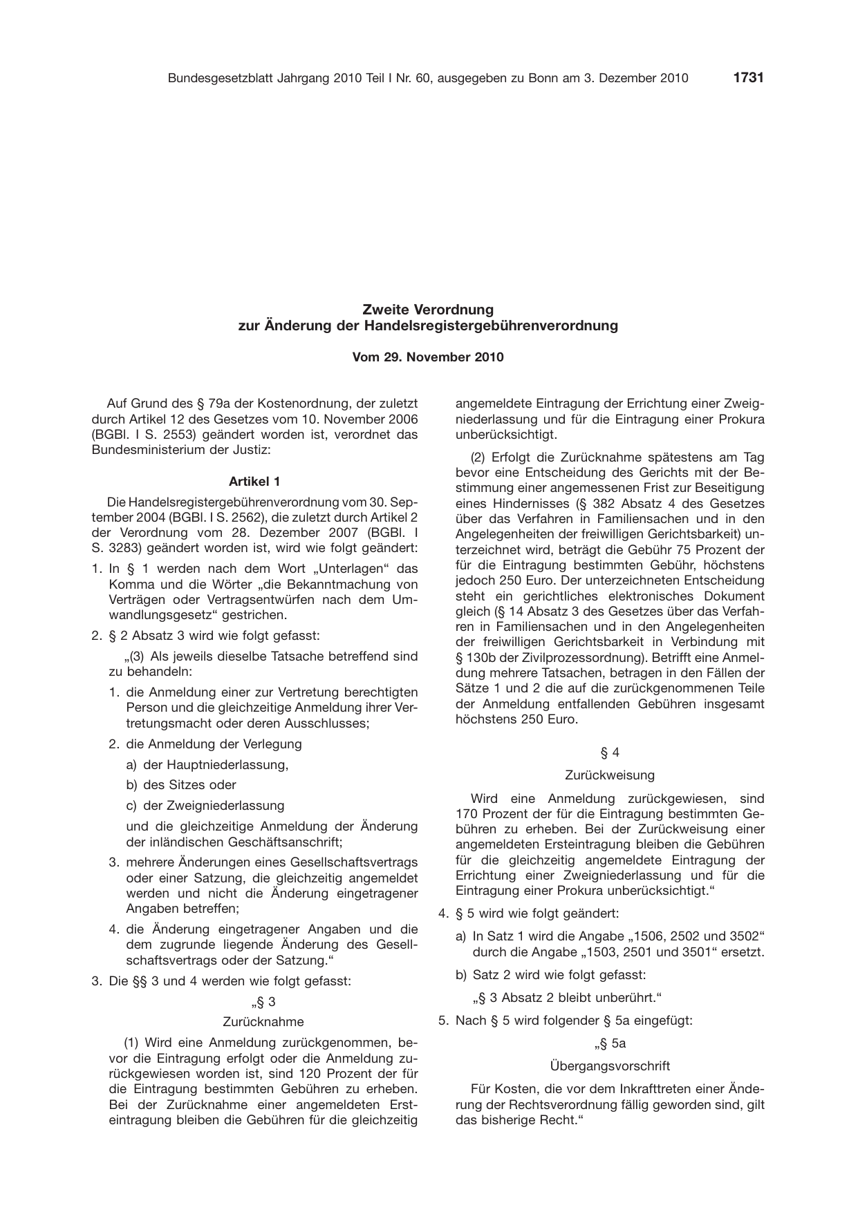BGBl. 2010, Seite 1731 — Originalseite als Abbildung