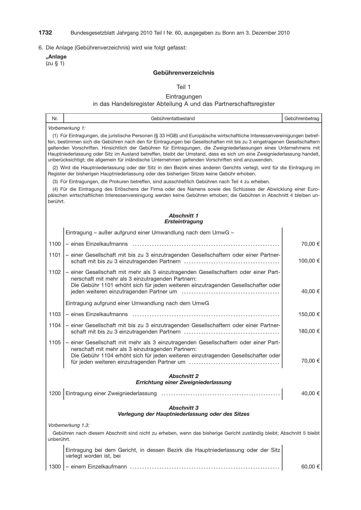 BGBl. 2010, Seite 1732 — Originalseite als Abbildung
