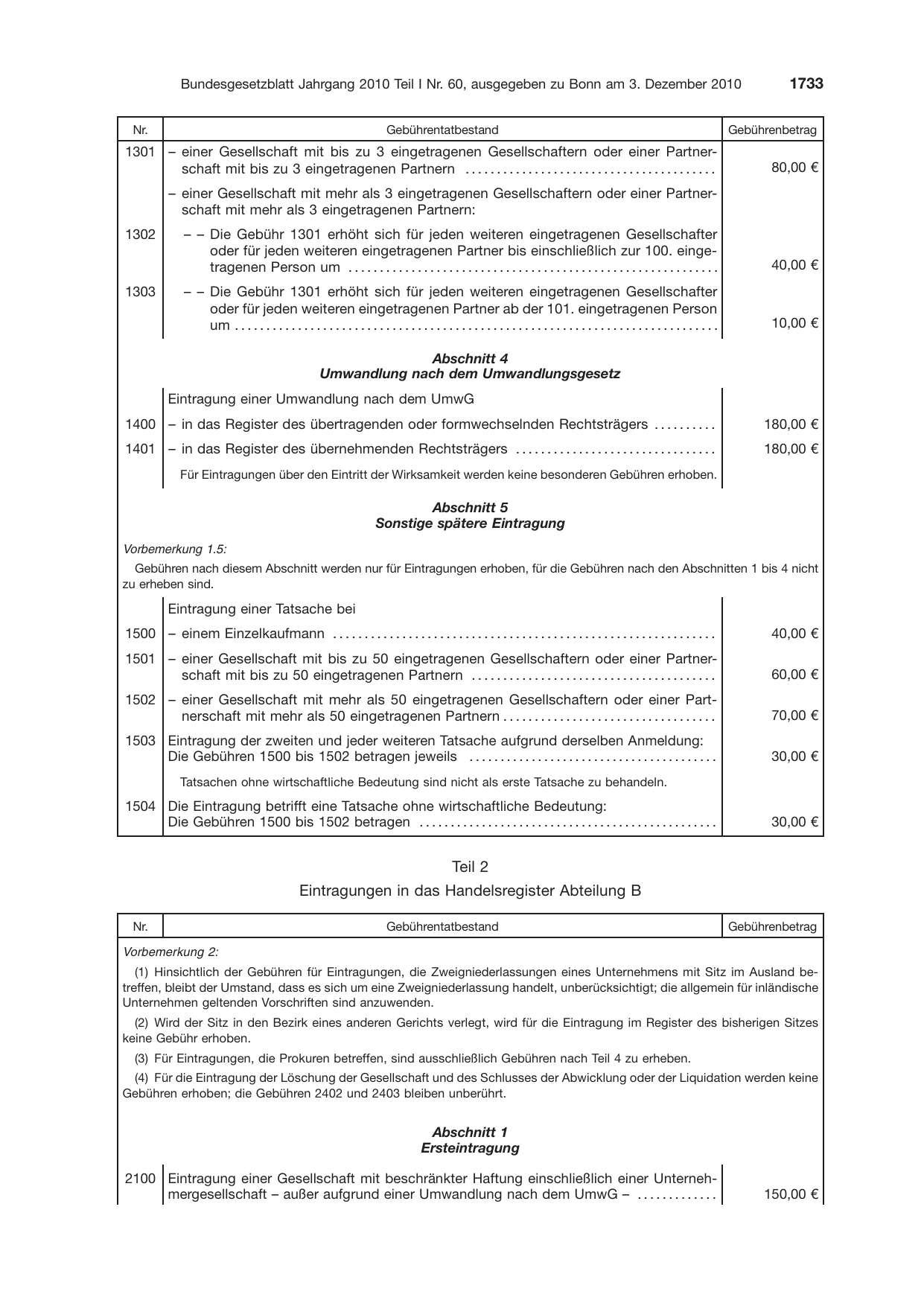 BGBl. 2010, Seite 1733 — Originalseite als Abbildung
