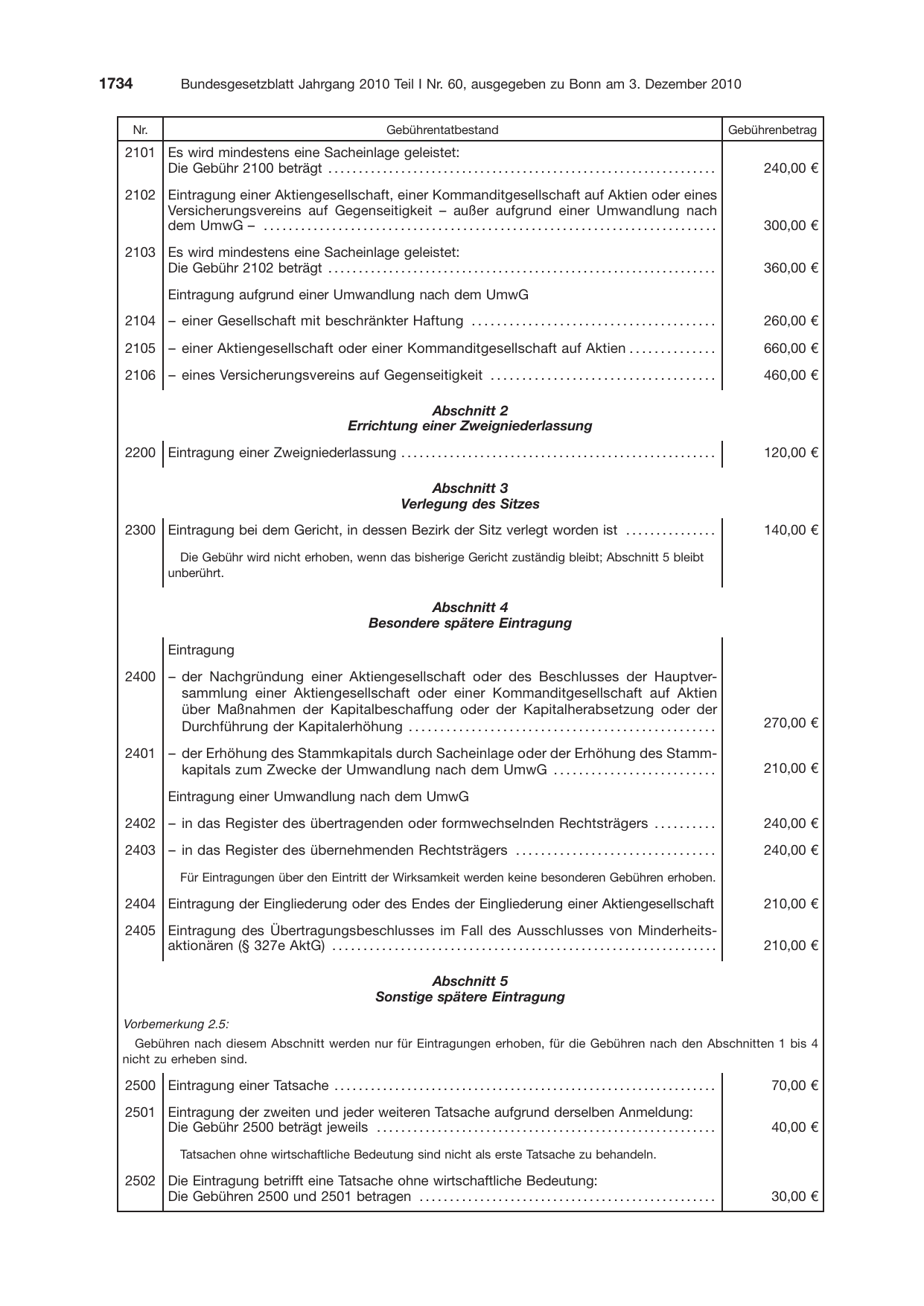 BGBl. 2010, Seite 1734 — Originalseite als Abbildung