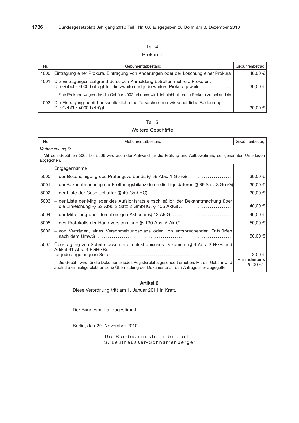 BGBl. 2010, Seite 1736 — Originalseite als Abbildung