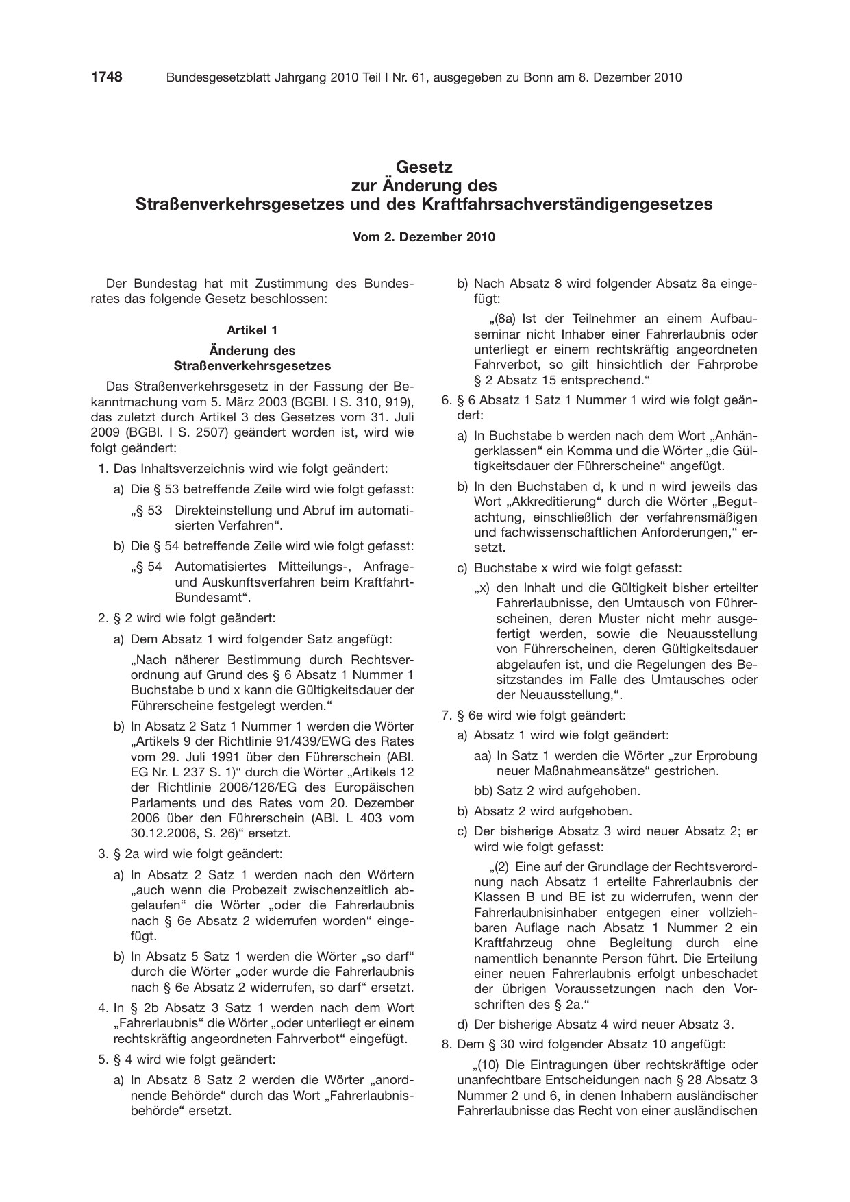 BGBl. 2010, Seite 1748 — Originalseite als Abbildung