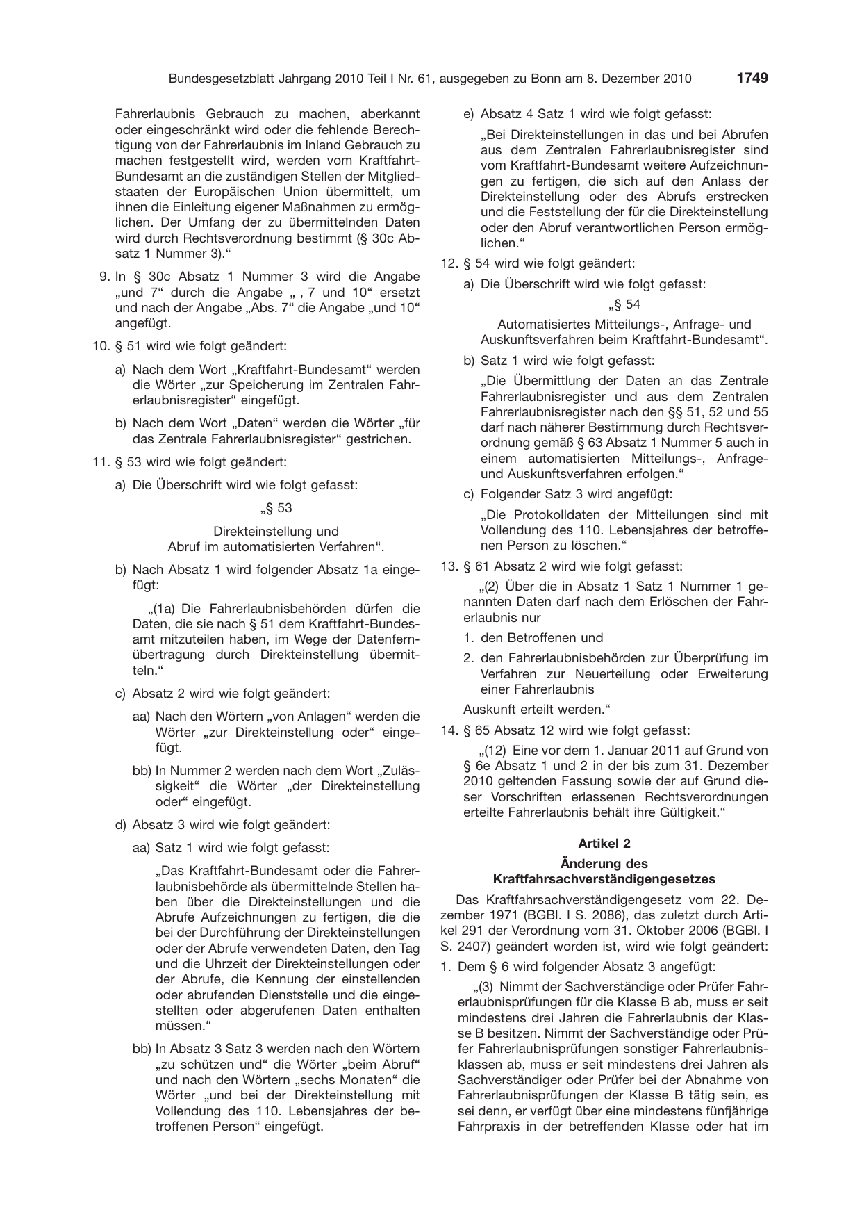 BGBl. 2010, Seite 1749 — Originalseite als Abbildung