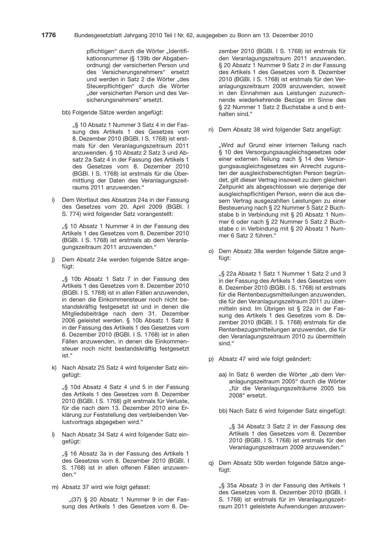 BGBl. 2010, Seite 1776 — Originalseite als Abbildung