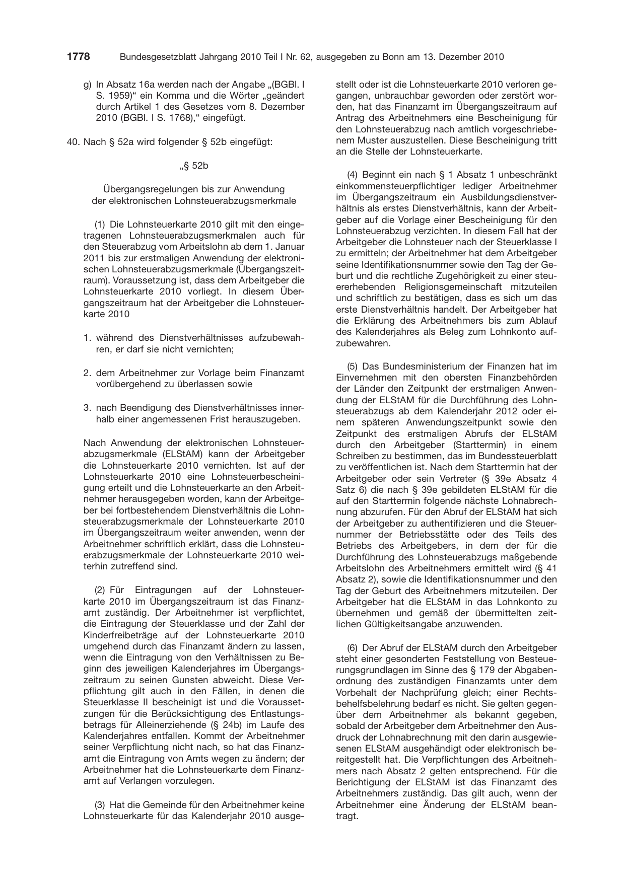 BGBl. 2010, Seite 1778 — Originalseite als Abbildung